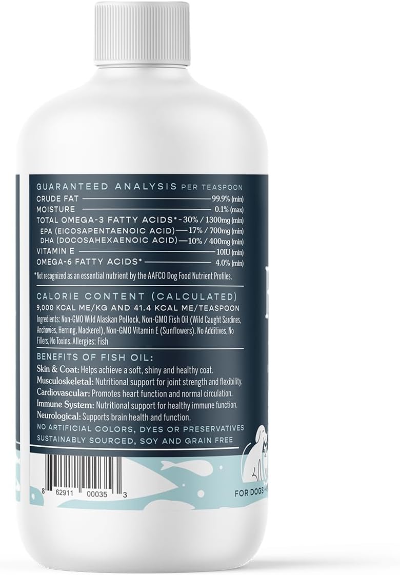 Pet Organics Omega-3 Fish Oil with Vitamin E for Dogs & Cats - Immune System Boost, Brain Function Support, Skin & Coat Health - 8 Oz, 48 Servings