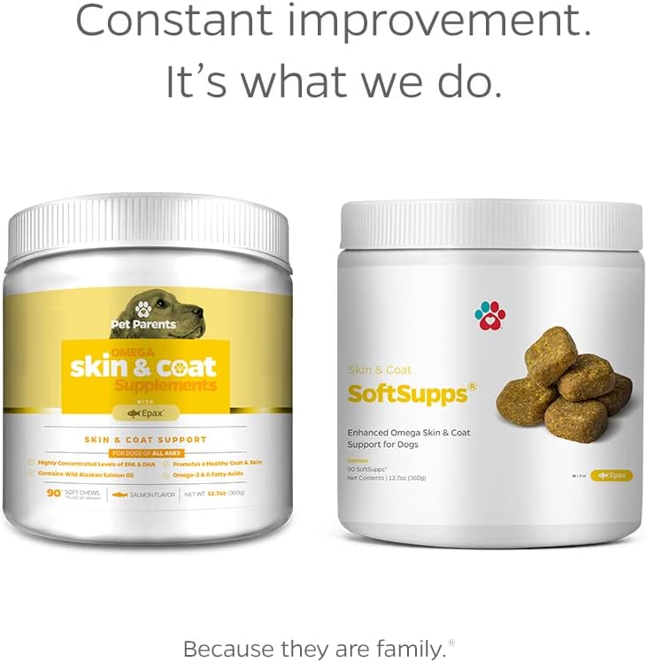 Pet Parents® Skin & Coat SoftSupps® Dog Supplement with Omega 3 Fish Oil, Vitamin E, Biotin - 90ct Skin Vitamins for Itch Relief & Skin Care