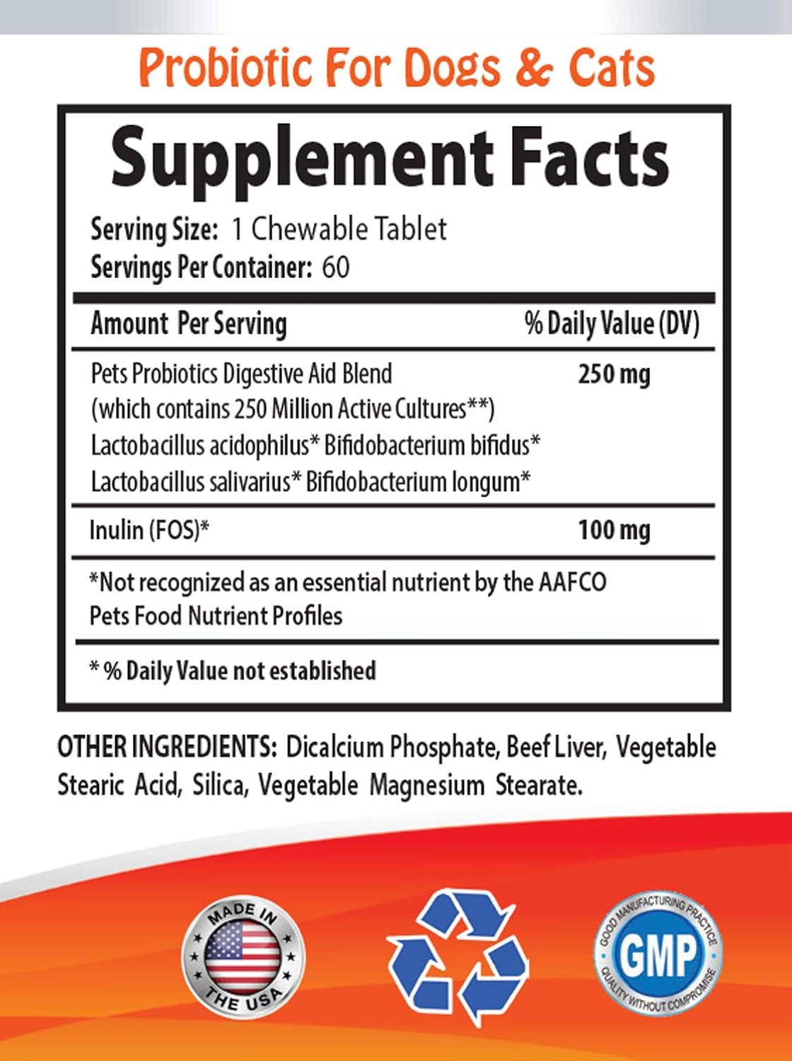 Pet Probiotic Digestive Enzymes for Dogs and Cats - Improve Digestion, Bad Breath, and Diarrhea - Lactobacillus Salivarius - 2 Bottles (120 Treats)