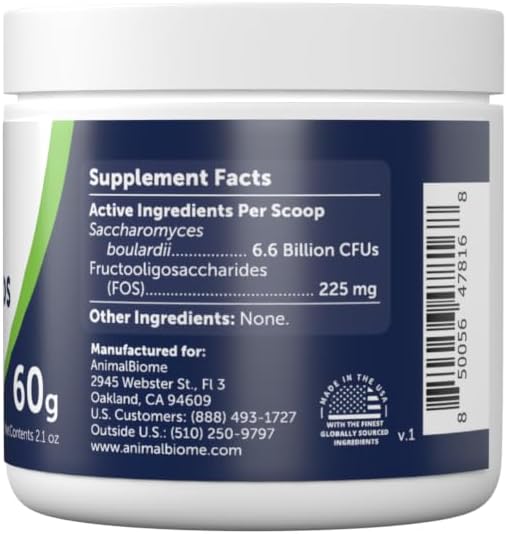Pet Probiotic Powder for Dogs and Cats - AnimalBiome S. boulardii + FOS Probiotic and Prebiotic Formula 60g