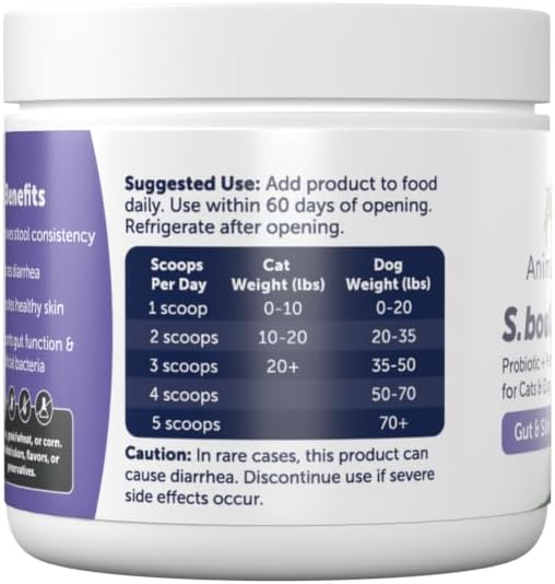 Pet Probiotic Powder for Dogs and Cats - AnimalBiome S. boulardii + FOS Probiotic and Prebiotic Formula 60g