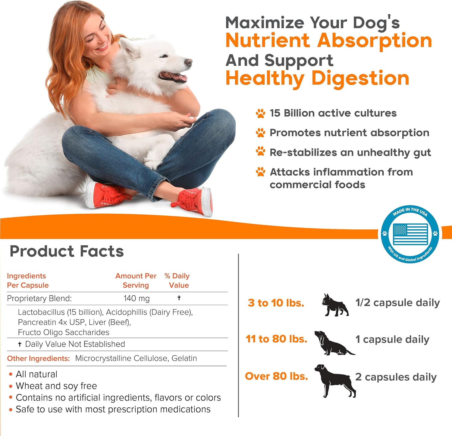 Pet Probiotic Supplement for Dogs - Supports Digestive Enzymes & Nutrient Absorption - 15 Billion Active Cultures Prevent Inflammation & Infection
