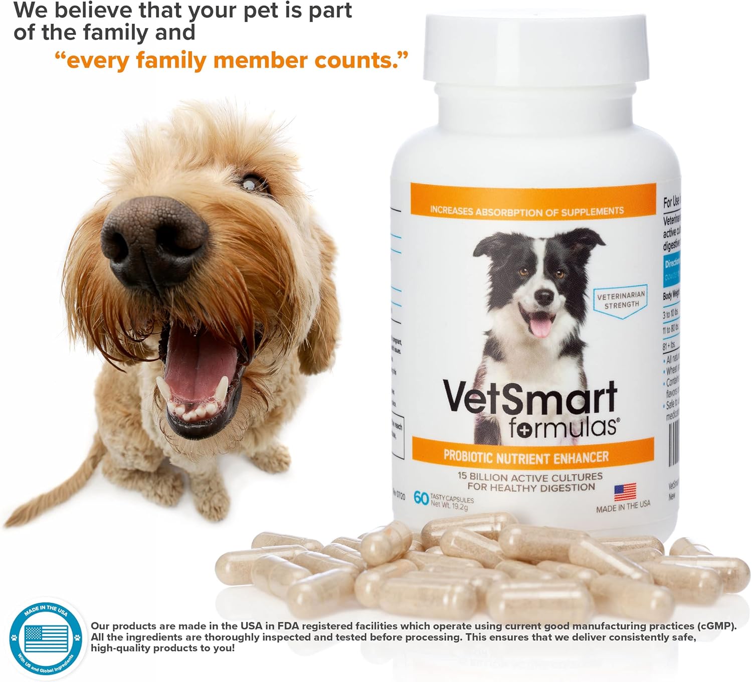 Pet Probiotic Supplement for Dogs - Supports Digestive Enzymes & Nutrient Absorption - 15 Billion Active Cultures Prevent Inflammation & Infection