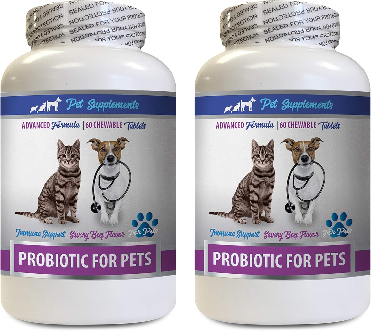 Pet Probiotics and Digestive Enzymes Powder for Dogs and Cats - Immune Boost and Bad Breath Treatment - 2 Bottles (120 Treats)