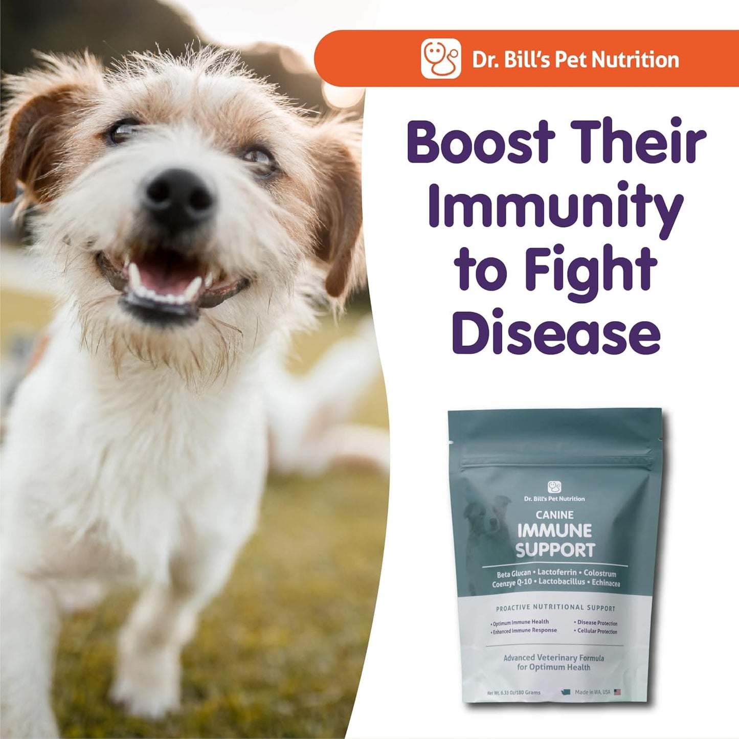 Pet Supplement: Dr. Bill’s Canine Immune Support with Colostrum, Beta Glucan, Zinc, and Coenzyme Q-10 for Dogs