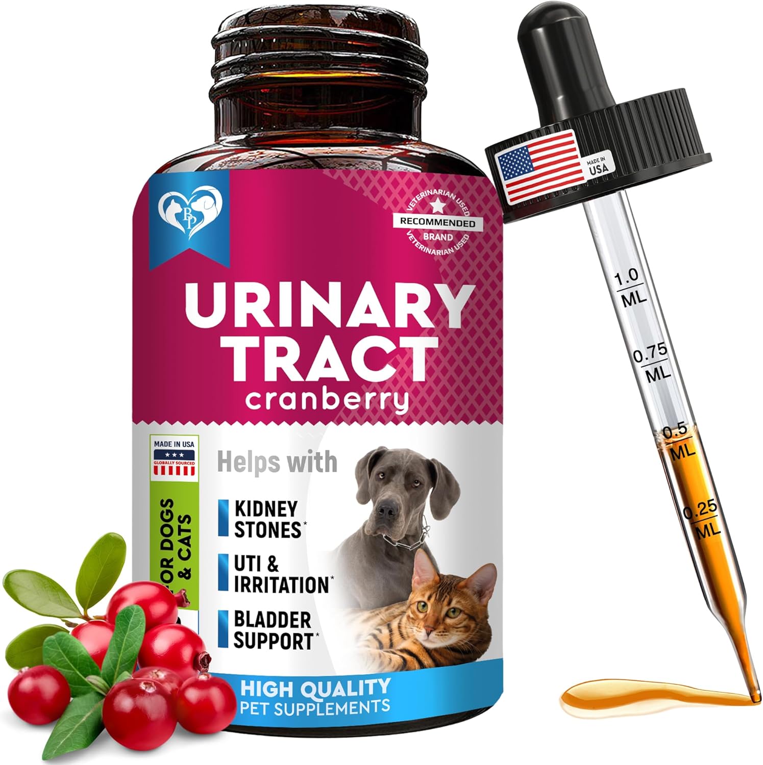 Pet Urinary Tract Infection Treatment with Cranberry - Natural UTI Medicine for Cats & Dogs - Support for Kidney, Bladder, and Renal Health - Prevent Incontinence and Bladder Stones