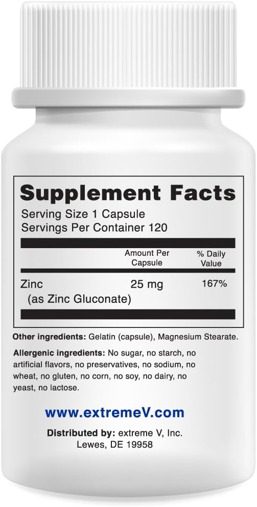 Pet Zinc Gluconate Supplement 25mg - Pharmaceutical Grade Zinc Capsules for Zinc Deficiency in Animals, Easy to Swallow Size