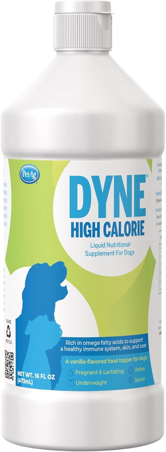 PetAg Dyne High Calorie Liquid Nutritional Supplement for Dogs & Puppies - 16 oz - Supports Performance and Endurance - Sweet Vanilla Flavor
