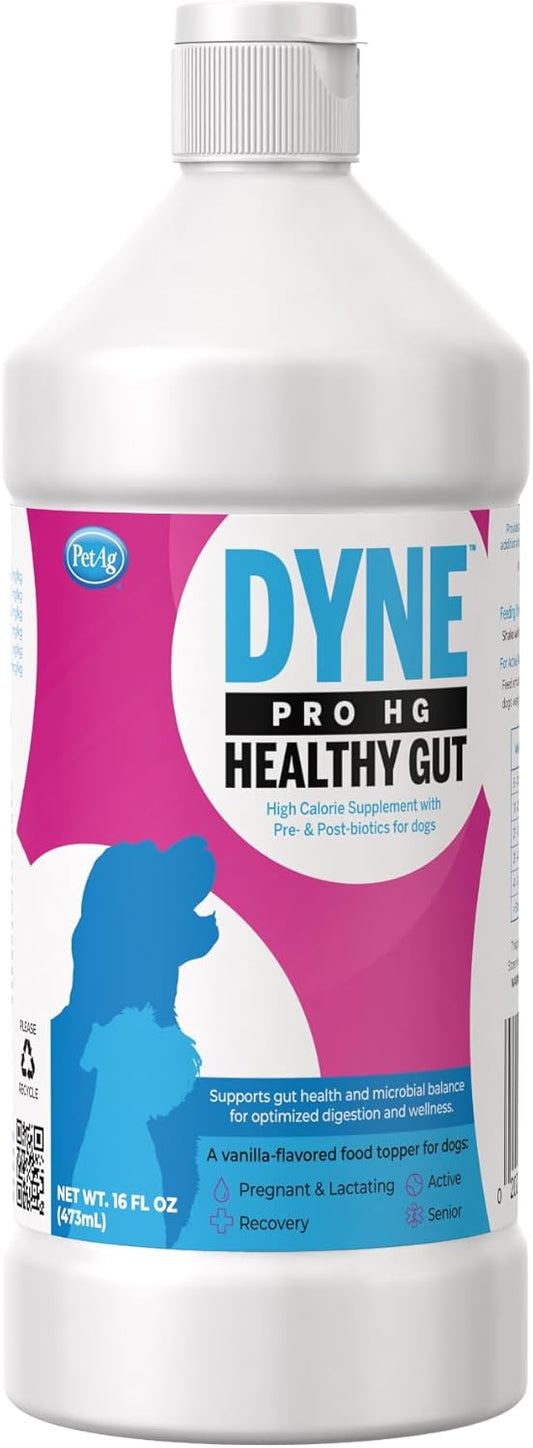 PetAg Dyne PRO HG Liquid Supplement for Dogs & Puppies 8 Weeks+, 16 oz - High Calorie Nutritional Support for Gut Health & Endurance - Pre & Post-Biotics - Sweet Vanilla Flavor