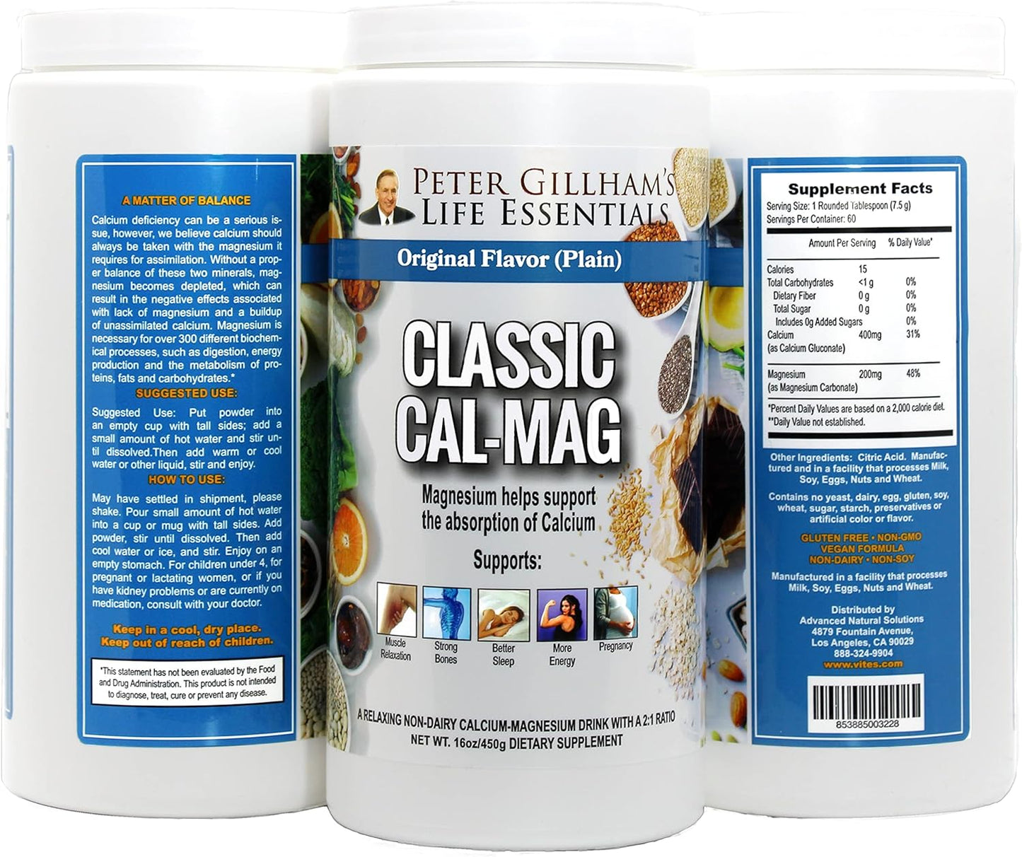 Peter Gillham's Cal-Mag Powder for Stress & Bone Health, High Absorption Calcium & Magnesium Citrate, Reduce Cramps, Unflavored 16 oz