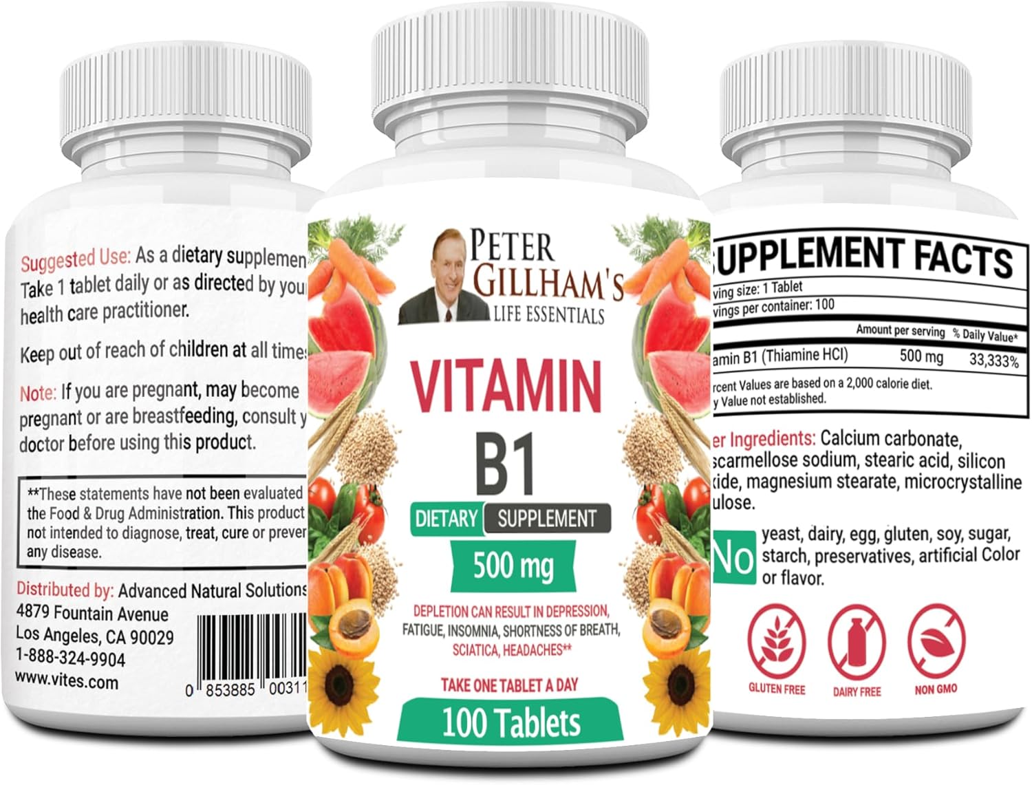 Peter's Choice B1 Tablets - High Potency Vitamin B1 500mg Supplement for Energy & Immune Support - 100 Tablets