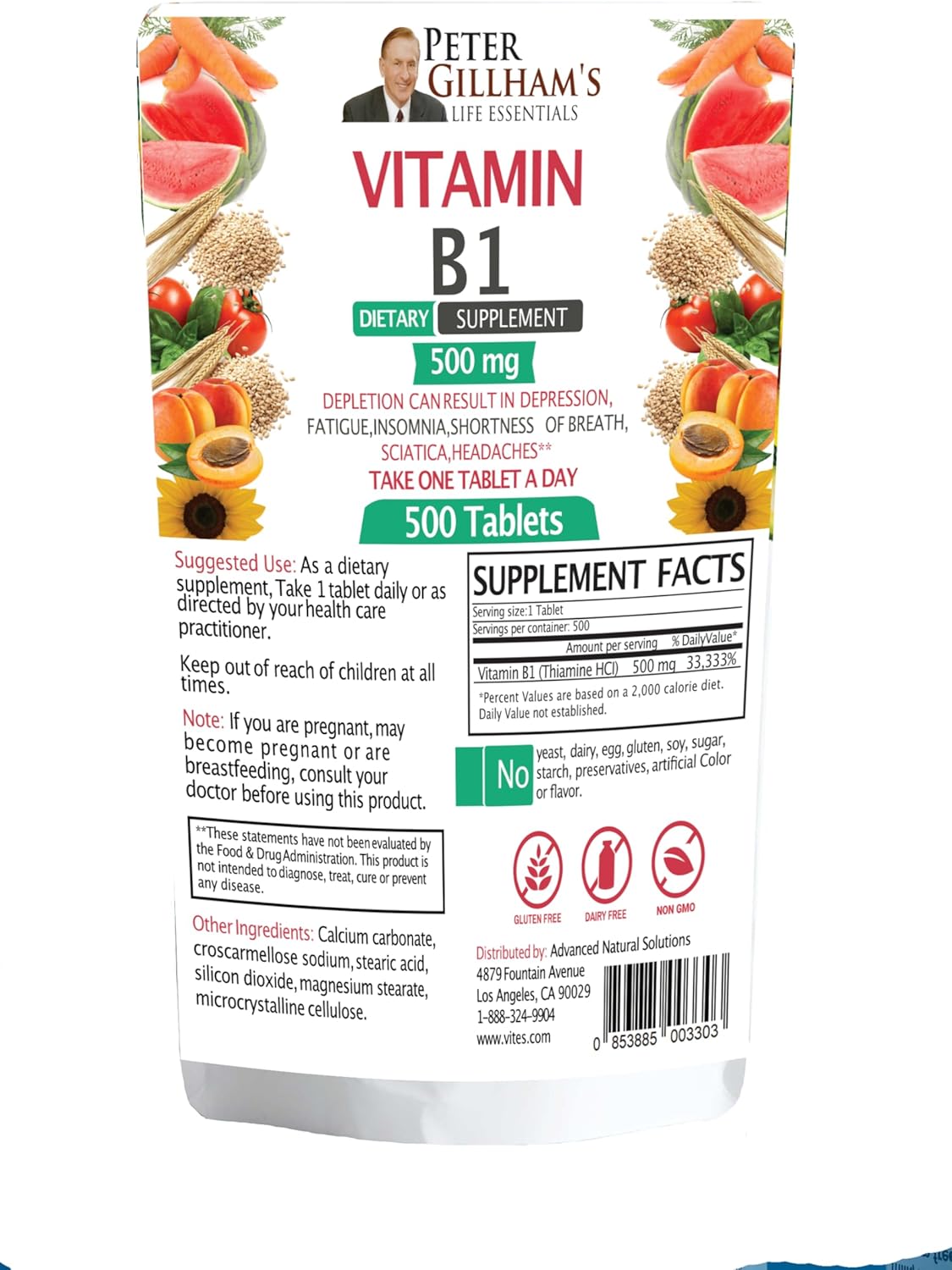 Peter's Choice B1 Tablets - High Potency Vitamin B1 500mg Supplement for Energy & Immune Support - 100 Tablets