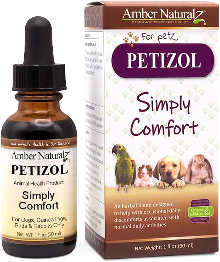 Petizol Simply Comfort Herbal Supplement for Pets | Supports Normal Body Temperature | 1 oz Glass Bottle | Made in USA | For Dogs, Birds, Rabbits