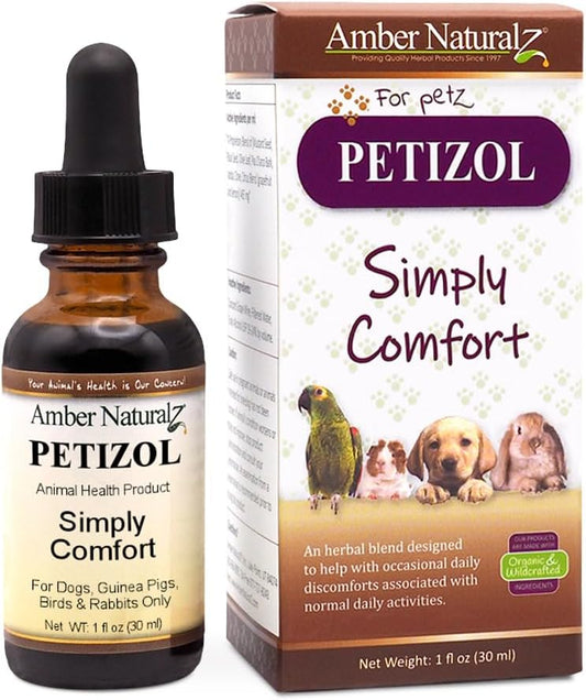 Petizol Simply Comfort Herbal Supplement for Pets | Supports Normal Body Temperature | 1 oz Glass Bottle | Made in USA | For Dogs, Birds, Rabbits