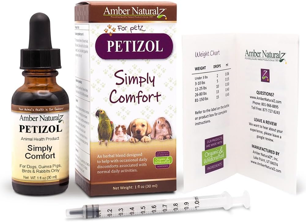 Petizol Simply Comfort Herbal Supplement for Pets | Supports Normal Body Temperature | 1 oz Glass Bottle | Made in USA | For Dogs, Birds, Rabbits