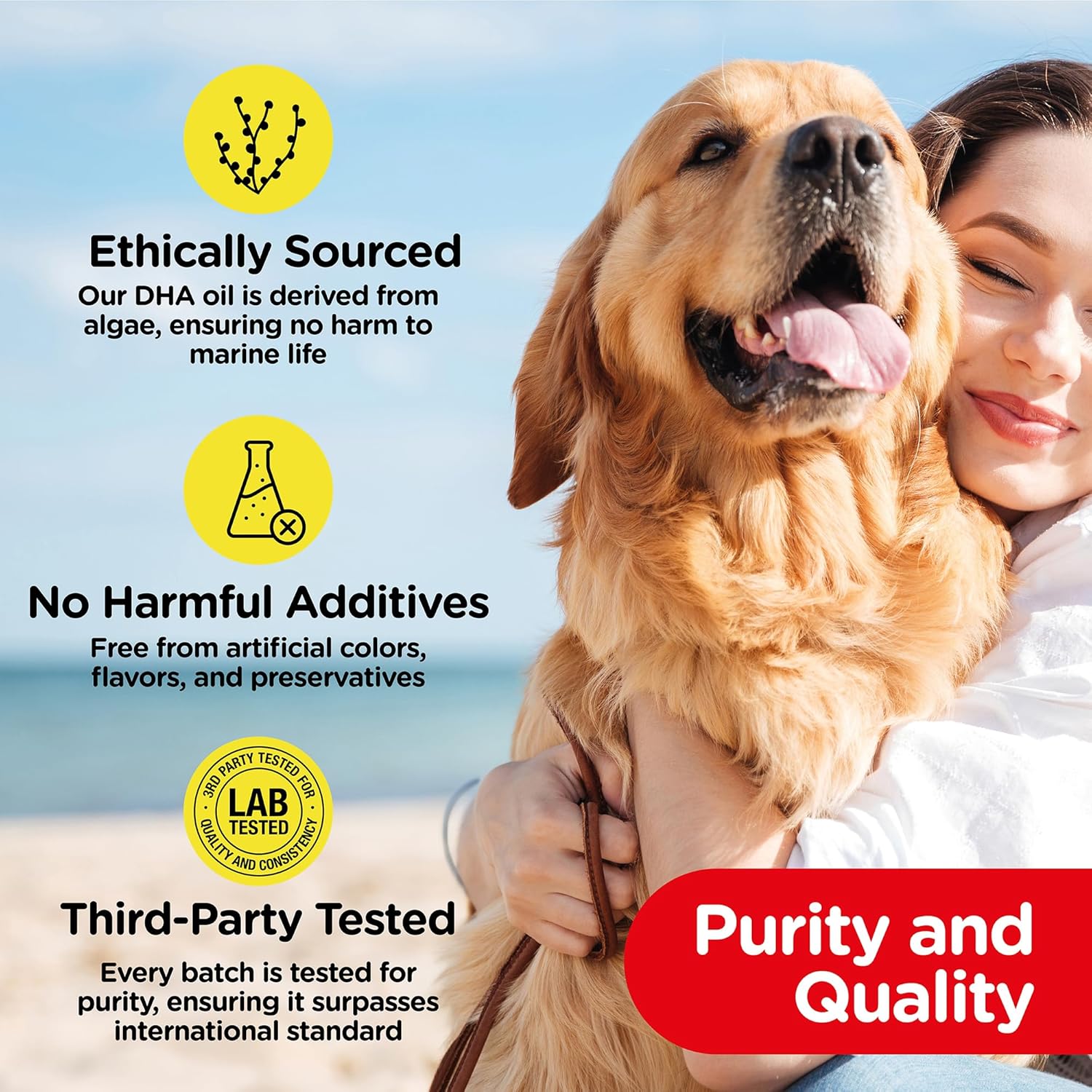 PetJesty Pure Omega 3 Oil for Dogs & Cats - Skin & Coat Support - Liquid Supplement - Vegan DHA for Joint, Immune, & Heart Health - Non Fish Oil