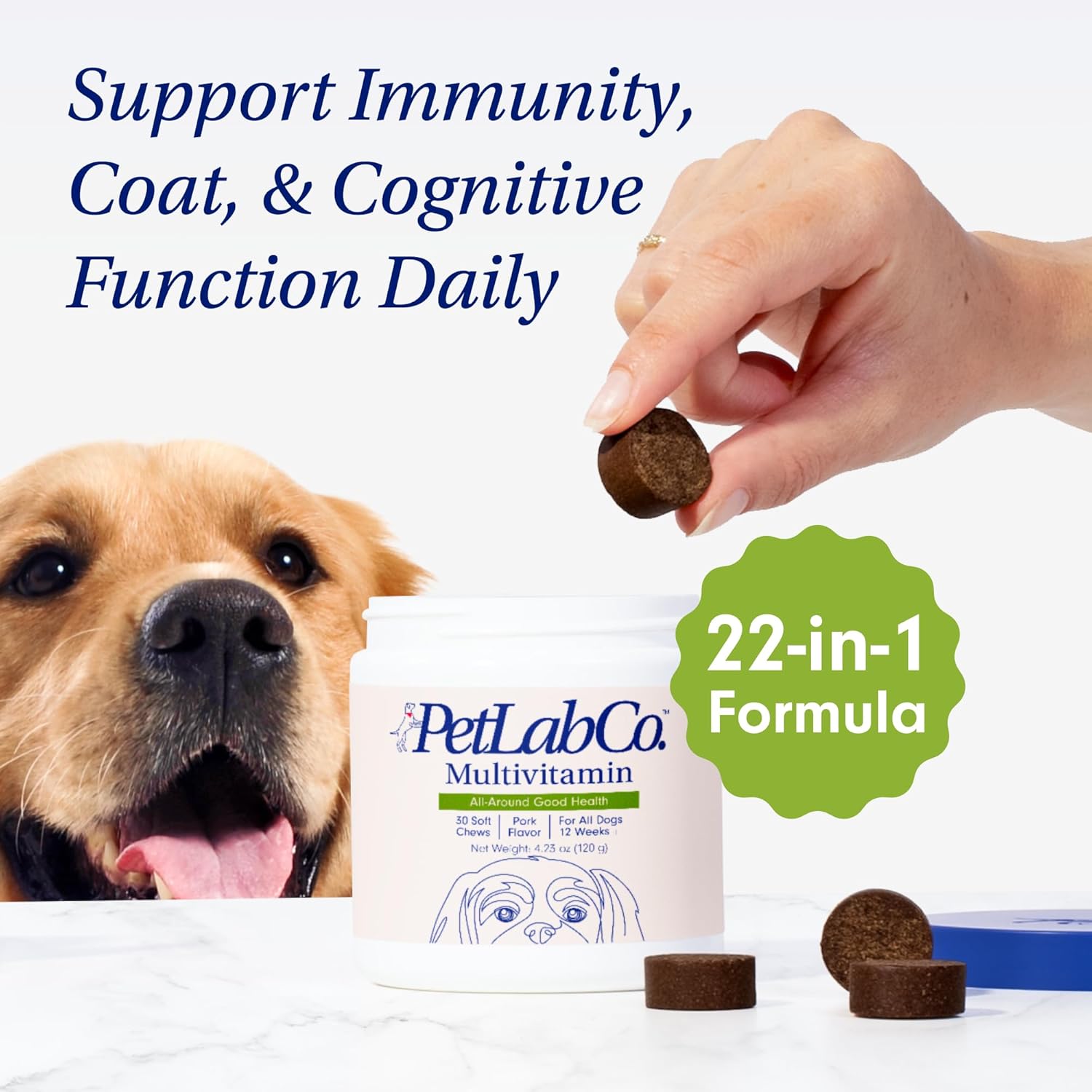 PetLab Co. 22 in 1 Dog Multivitamin - Boost Immune System, Skin, Coat, Joints & Health - Chewable Pork Flavored Supplement with Vitamins & Minerals