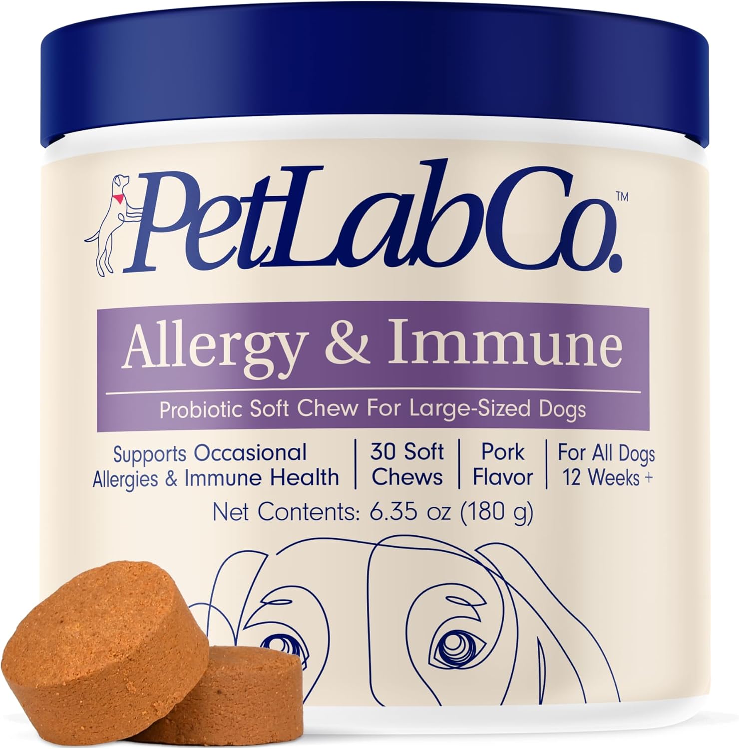 PetLab Co. Daily Probiotics for Dogs - Supports Immune System, Allergies, Itchiness - 30 Chews - Small, Medium, & Large Sizes
