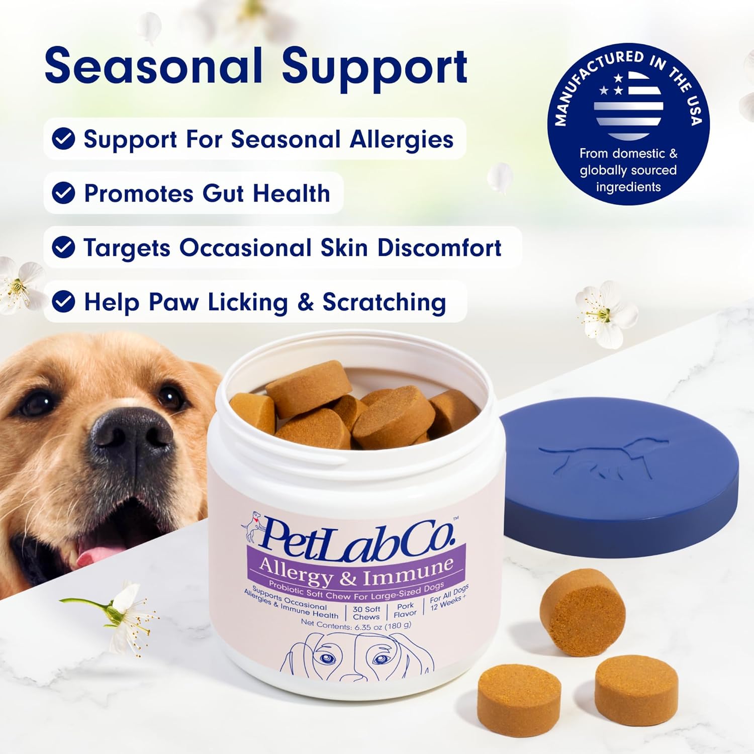 PetLab Co. Daily Probiotics for Dogs - Supports Immune System, Allergies, Itchiness - 30 Chews - Small, Medium, & Large Sizes