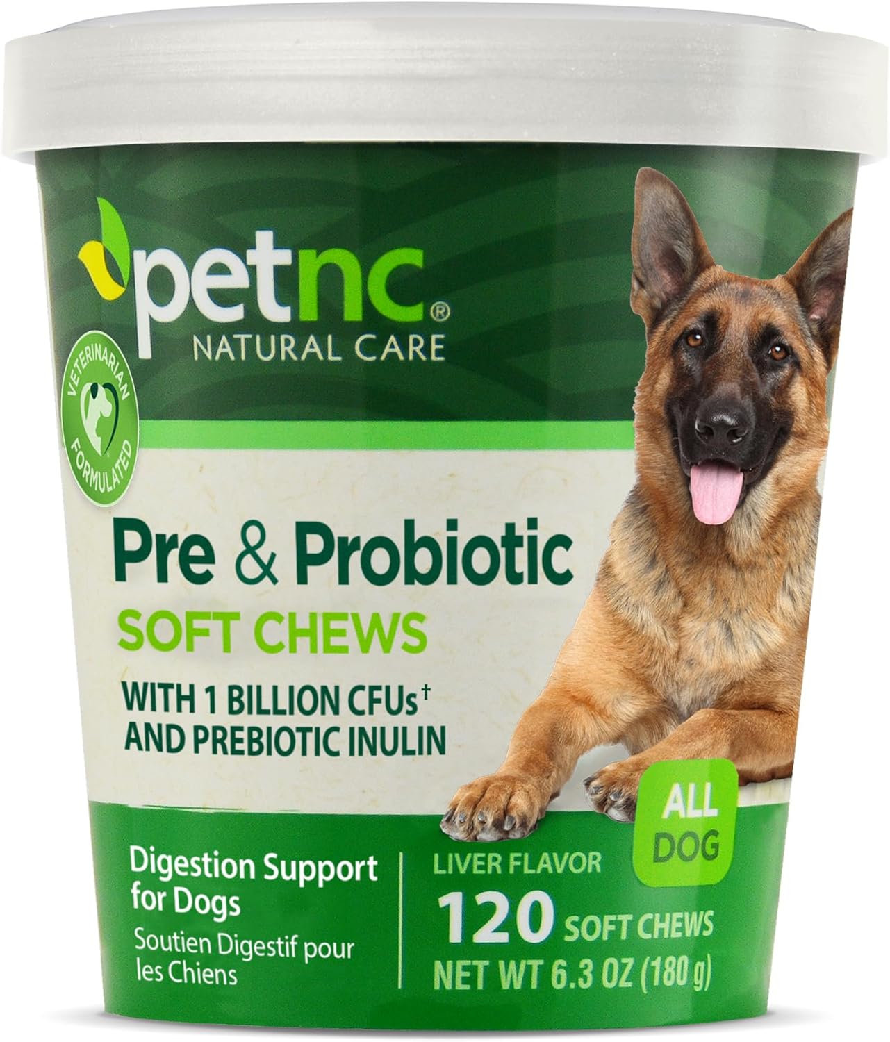 Petnc Natural Care Pre & Probiotics Chews (120 Count) for Digestive Health - Dog Supplement with 1 Billion CFUs & Prebiotic Inulin - Supports Dogs 12 Weeks & Older - Liver Flavor