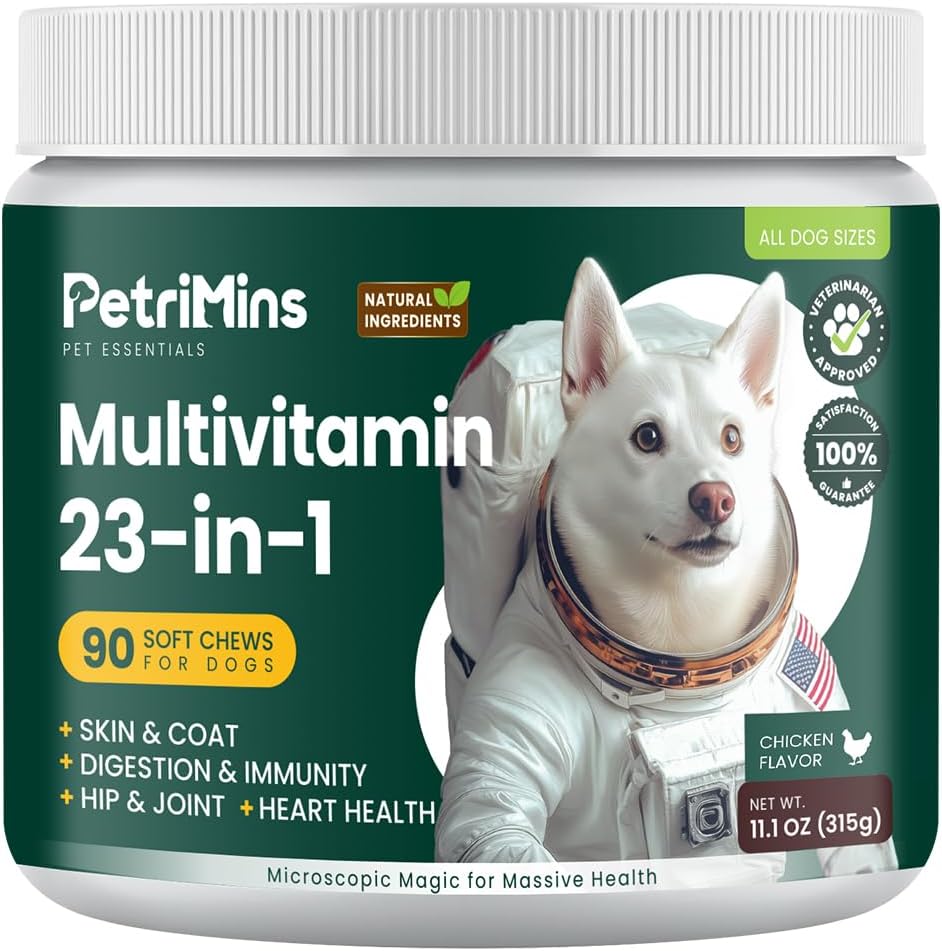 PetriMins 23-in-1 Multivitamin for Dogs, 90-Count, Chicken Flavor, Supports Joint Mobility and Digestive Health