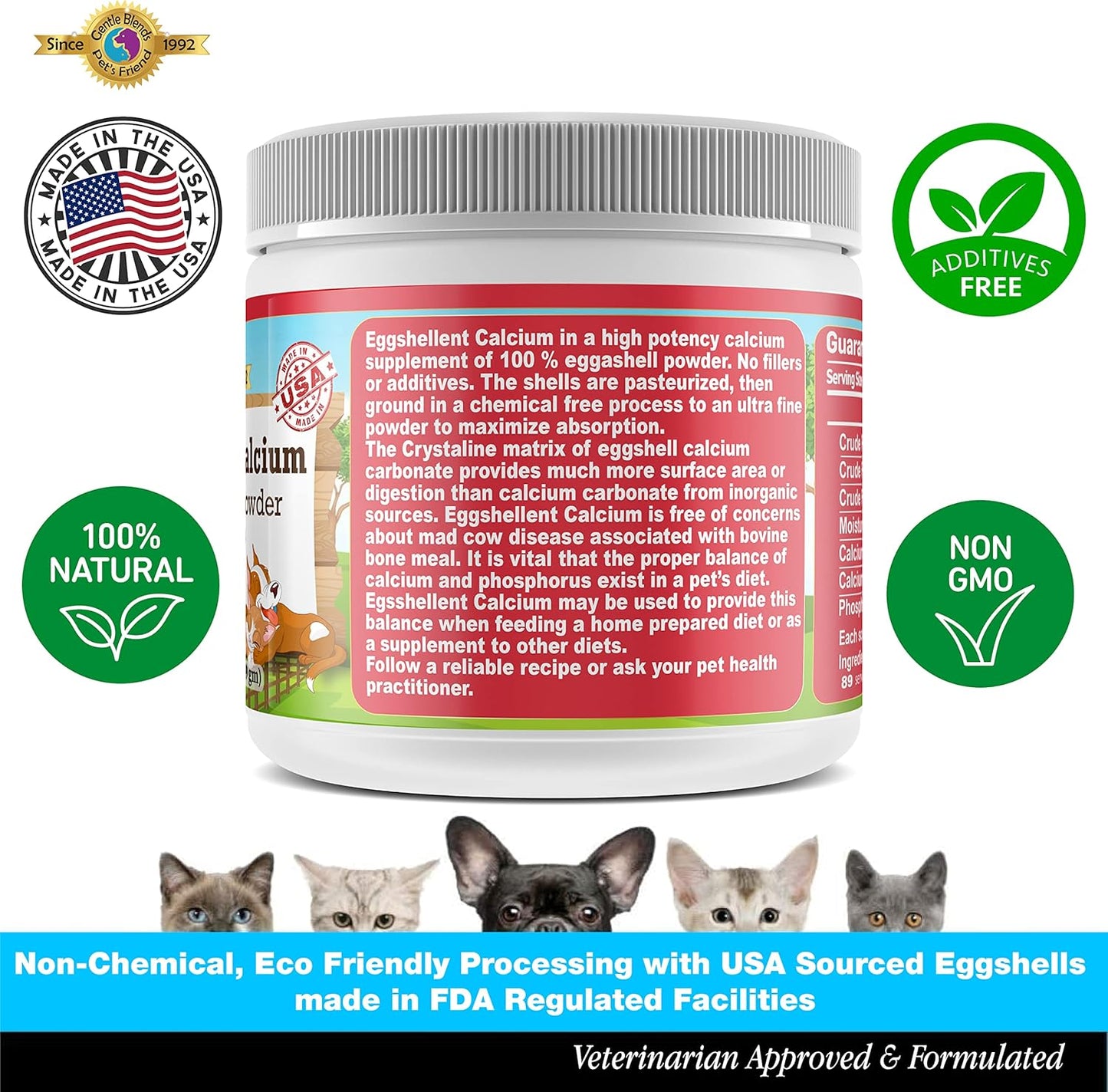 Pet's Friend Eggshellent Calcium 6oz - Calcium Supplement for Dogs and Cats - Natural Hip & Joint Support - Fine Eggshell Powder - No Additives - Dietary Supplement