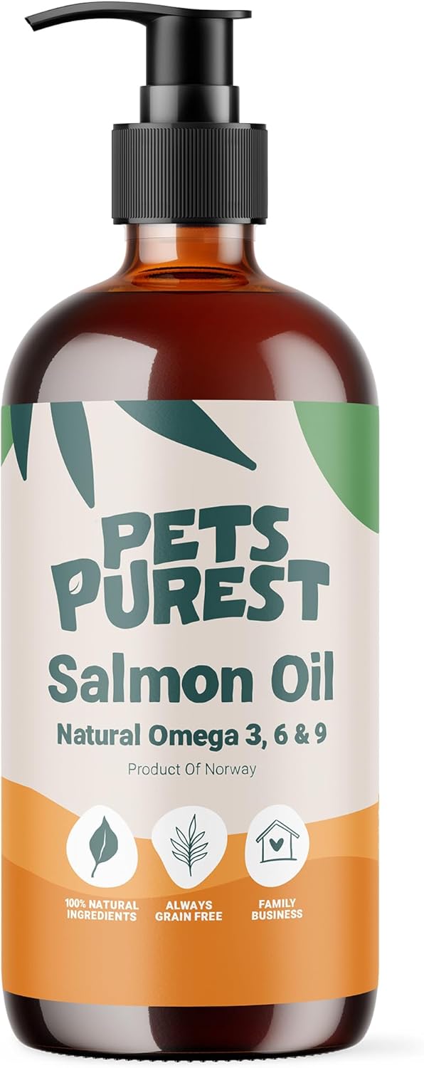 Pets Purest Salmon Oil - 32 Fl Oz - 100% Pure Premium Grade - Natural Omega 3, 6 & 9 Supplement for Dogs, Cats, Horses, Ferrets - Promotes Coat, Skin, Joint, and Brain Health