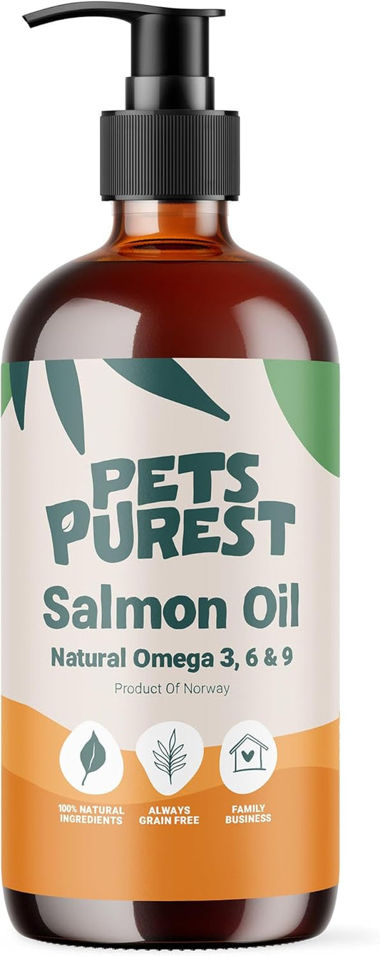 Pets Purest Salmon Oil - 32 Fl Oz - 100% Pure Premium Grade - Natural Omega 3, 6 & 9 Supplement for Dogs, Cats, Horses, Ferrets - Promotes Coat, Skin, Joint, and Brain Health