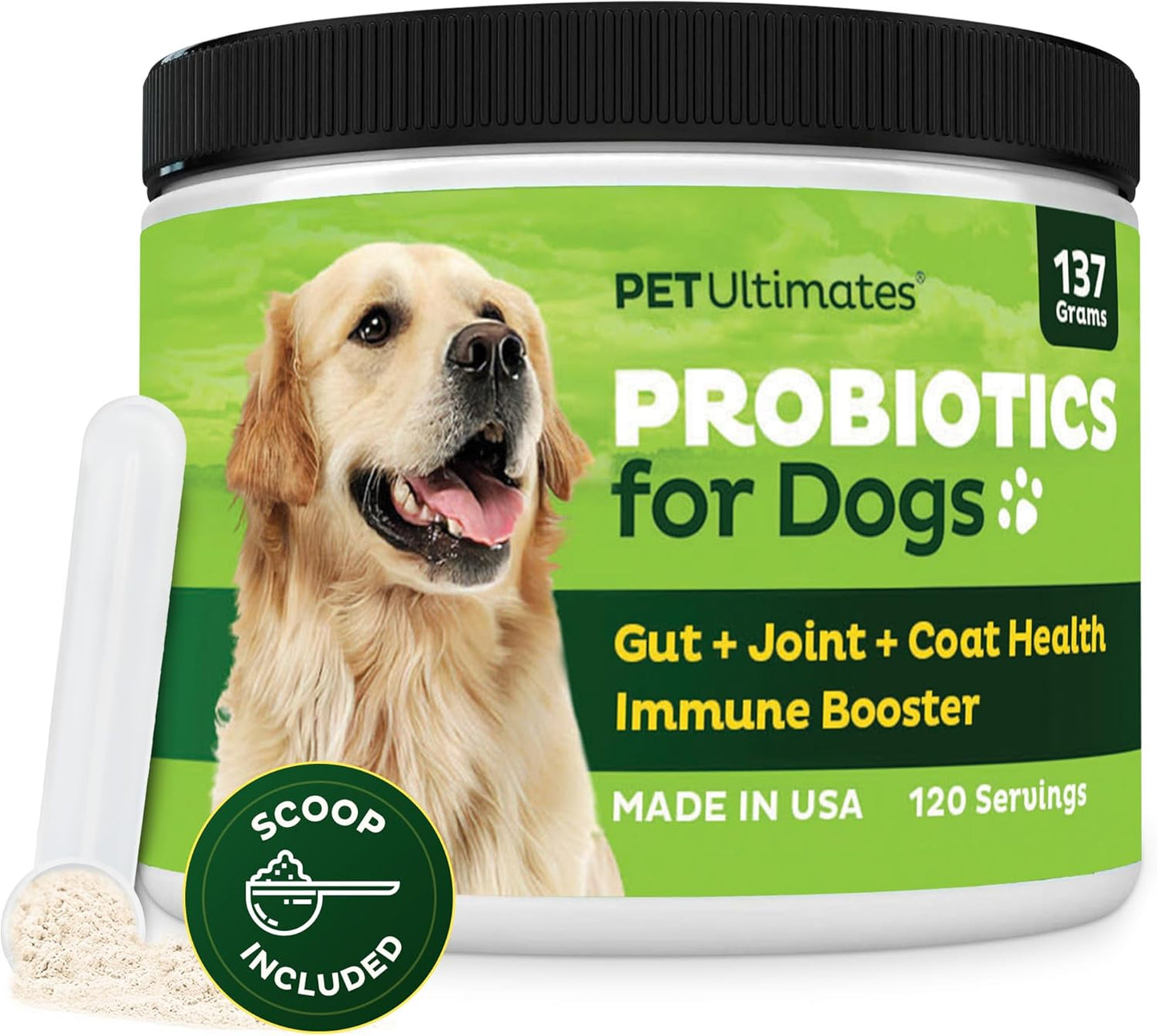 PetUltimates Probiotics for Dogs - 22 Species Dog Probiotics for Digestive Health & Antibiotic Recovery - Skin and Coat Supplement, Boosts Vitality - Dog Health Supplies (1 Pack)
