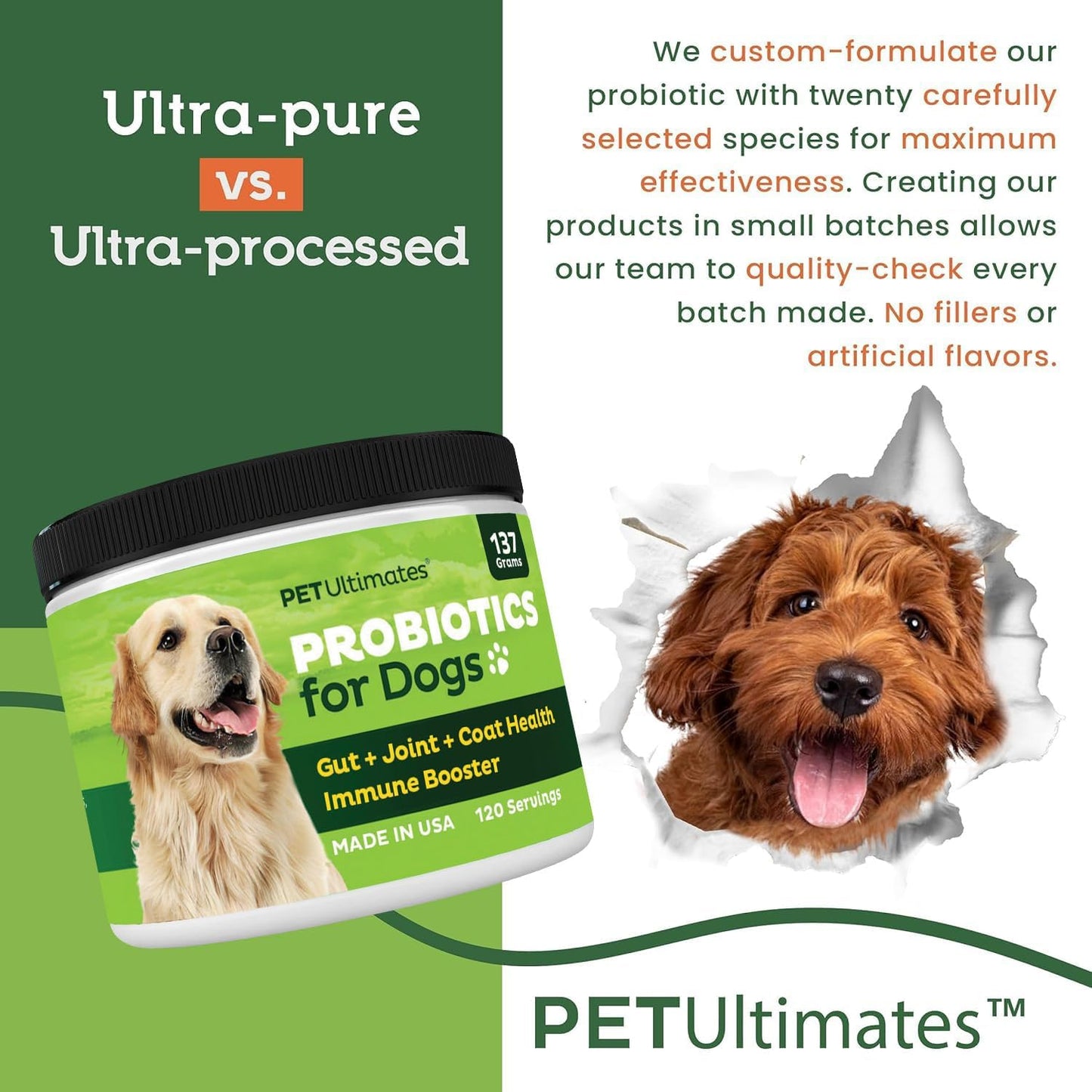 PetUltimates Probiotics for Dogs - 22 Species Dog Probiotics for Digestive Health & Antibiotic Recovery - Skin and Coat Supplement, Boosts Vitality - Dog Health Supplies (1 Pack)
