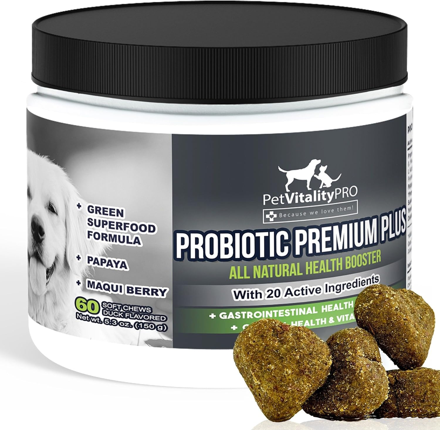 PetVitalityPRO Probiotic Soft Chews for Dogs with Digestive Enzymes - 4 Billion CFUs - Supports Gut Health and Immune System - 60 Count