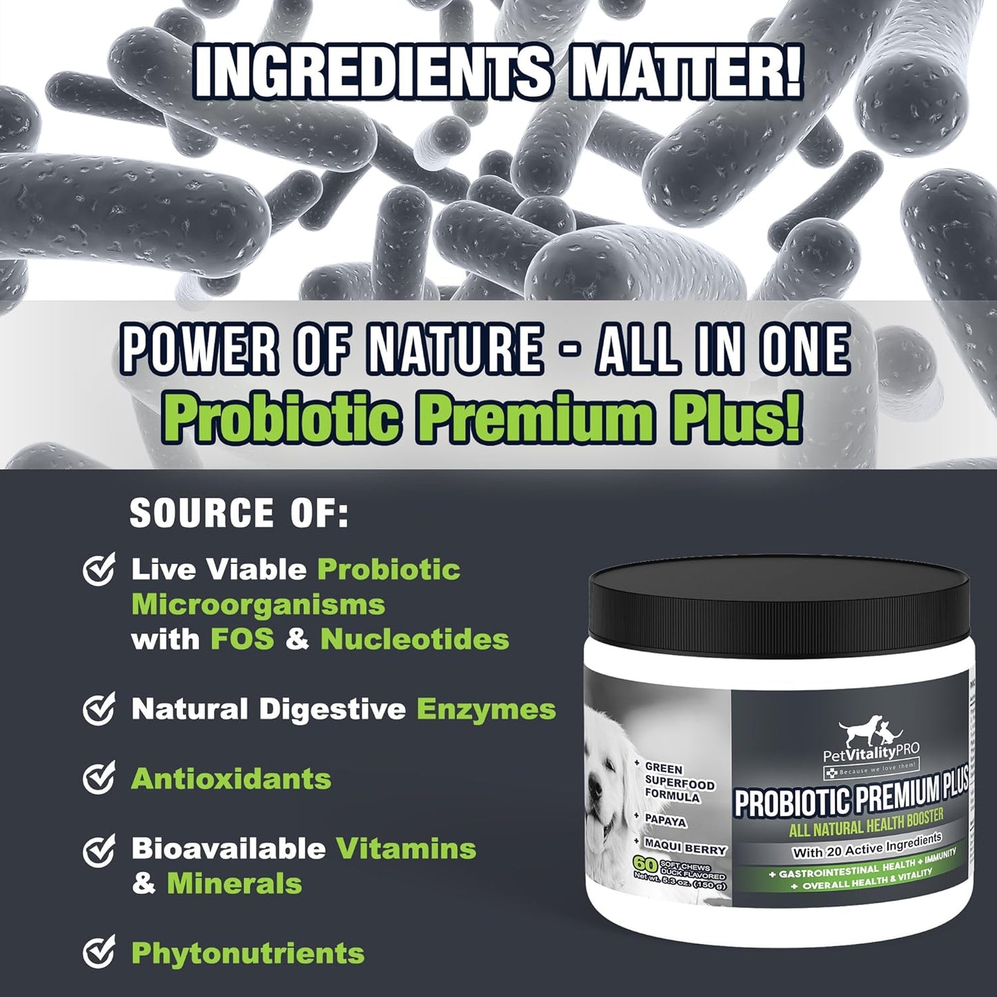 PetVitalityPRO Probiotic Soft Chews for Dogs with Digestive Enzymes - 4 Billion CFUs - Supports Gut Health and Immune System - 60 Count