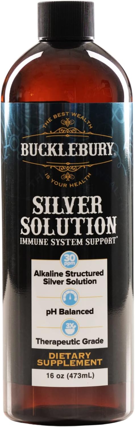 pH Balanced Alkaline Structured Silver Solution for Daily Immune Support - 30ppm, 16 oz Bottle - Gluten Free Formula by BUCKLEBURY