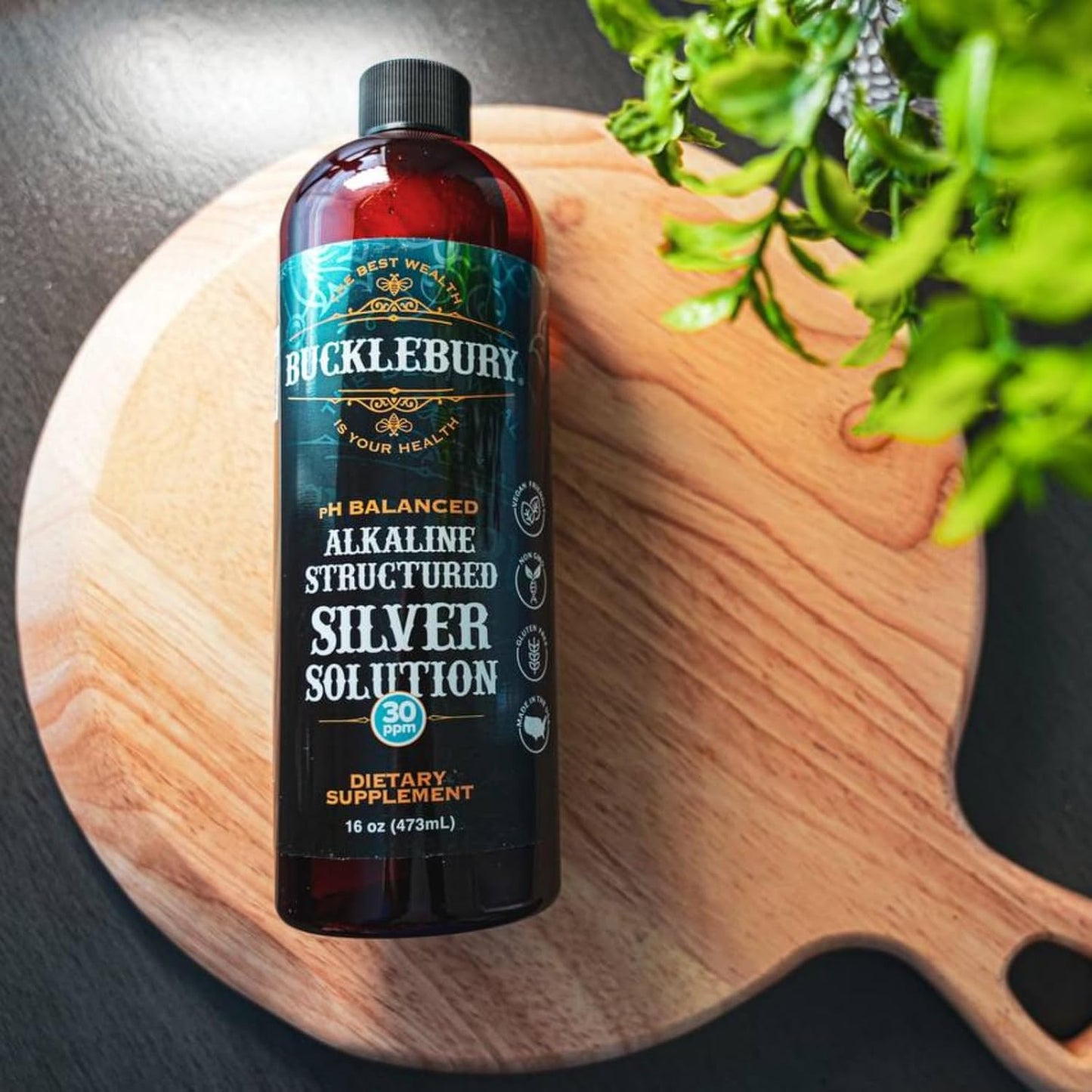 pH Balanced Alkaline Structured Silver Solution for Daily Immune Support - 30ppm, 16 oz Bottle - Gluten Free Formula by BUCKLEBURY