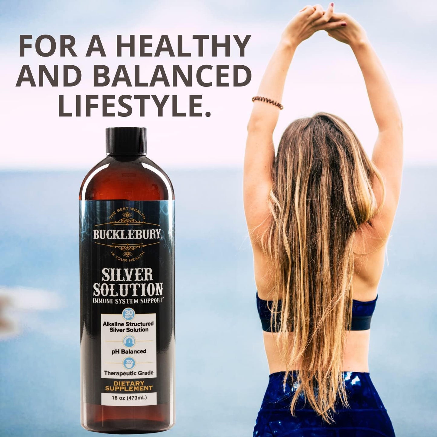 pH Balanced Alkaline Structured Silver Solution for Daily Immune Support - 30ppm, 16 oz Bottle - Gluten Free Formula by BUCKLEBURY