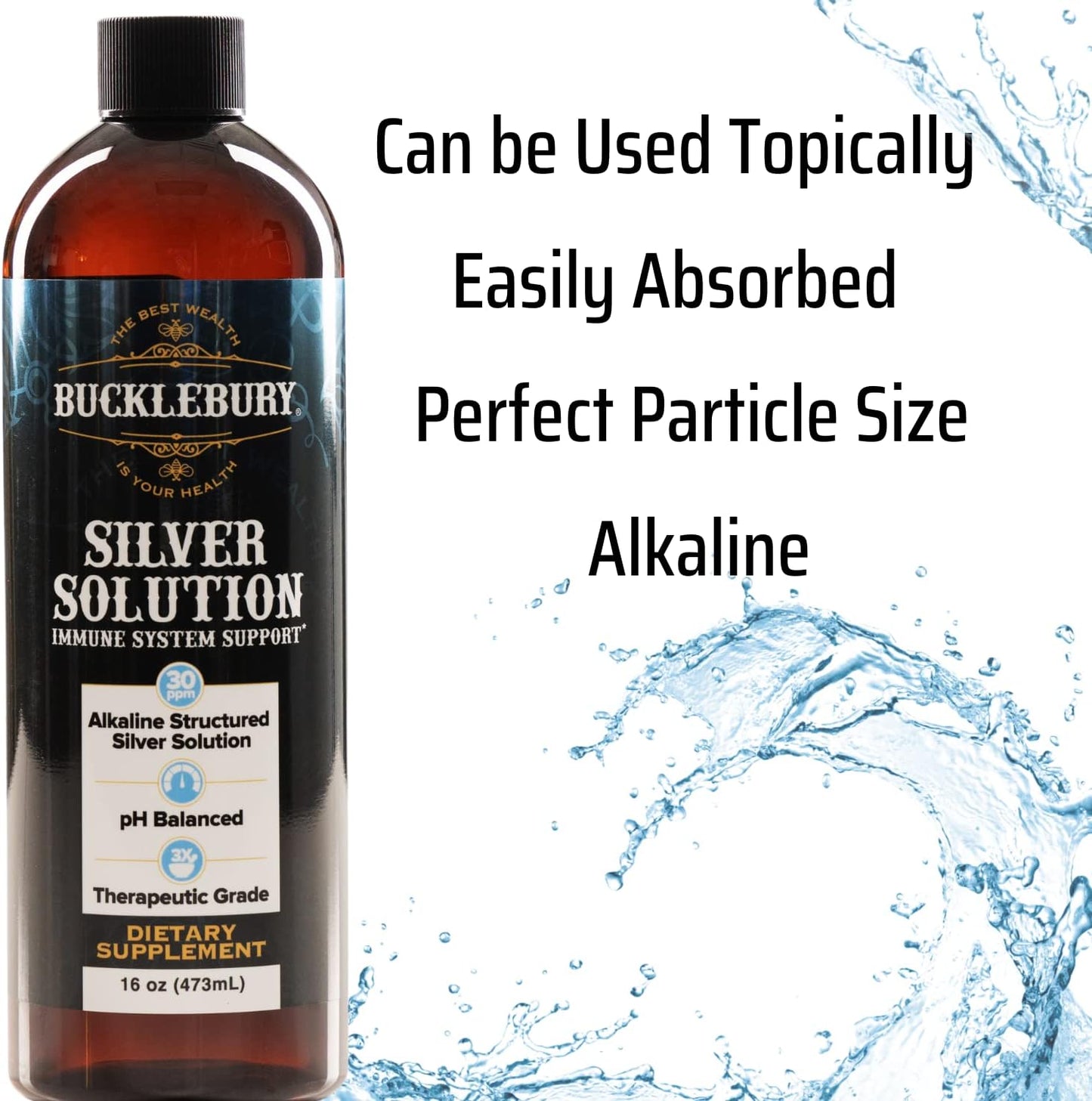 pH Balanced Alkaline Structured Silver Solution for Daily Immune Support - 30ppm, 16 oz Bottle - Gluten Free Formula by BUCKLEBURY