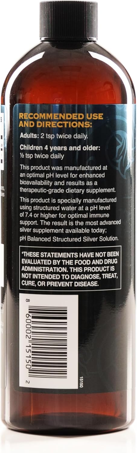 pH Balanced Alkaline Structured Silver Solution for Daily Immune Support - 30ppm, 16 oz Bottle - Gluten Free Formula by BUCKLEBURY