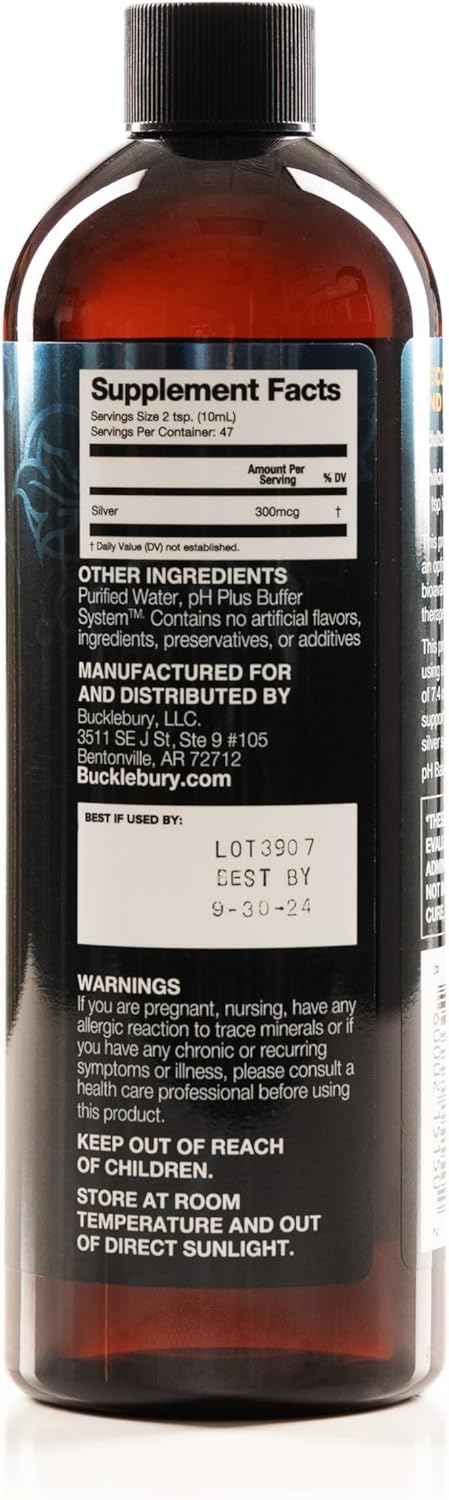 pH Balanced Alkaline Structured Silver Solution for Daily Immune Support - 30ppm, 16 oz Bottle - Gluten Free Formula by BUCKLEBURY