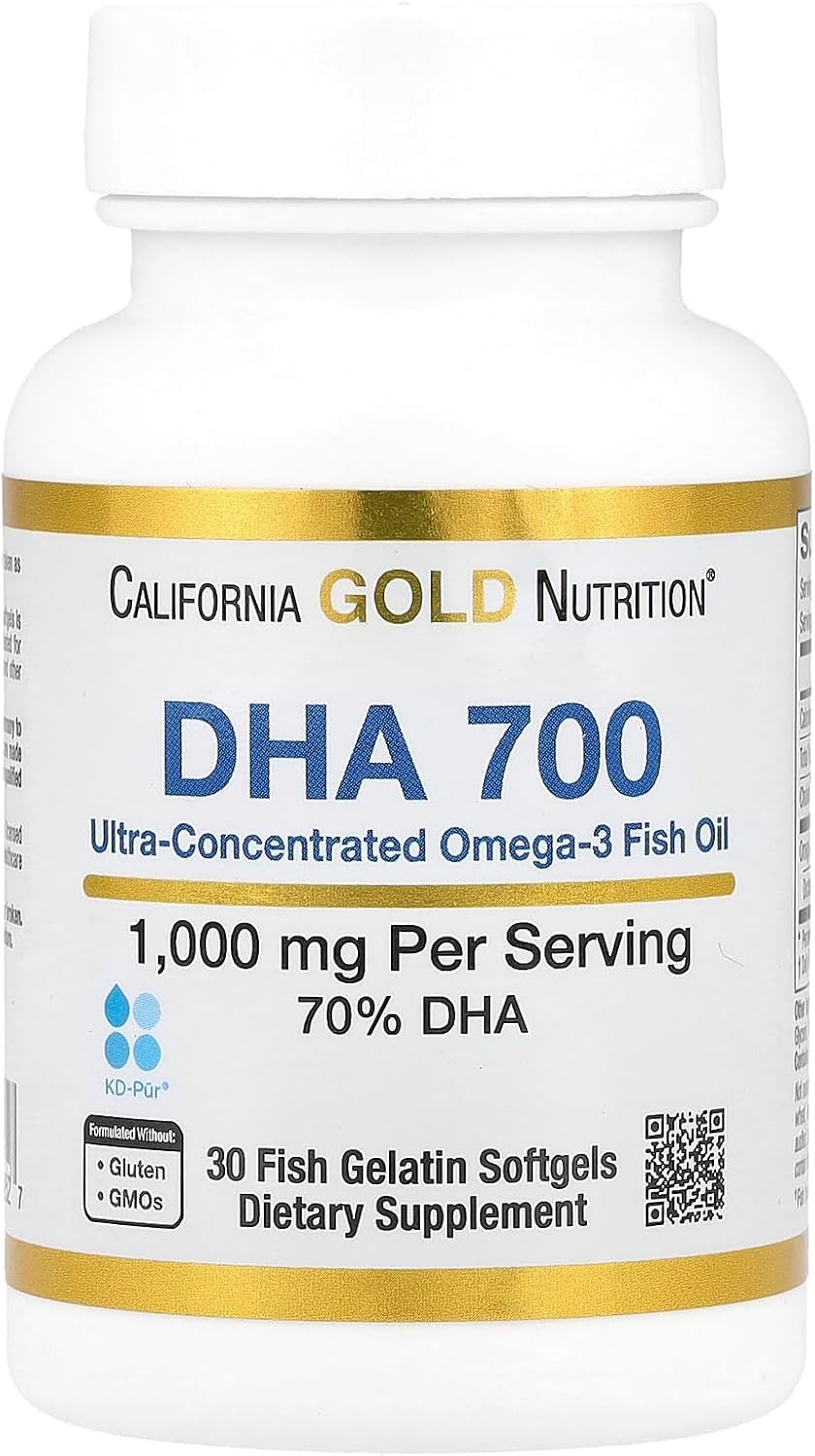 Pharmaceutical Grade DHA 700 Fish Oil Softgels - Brain & Heart Health Support - Gluten Free, Non-GMO - 1000 mg - 30 ct.