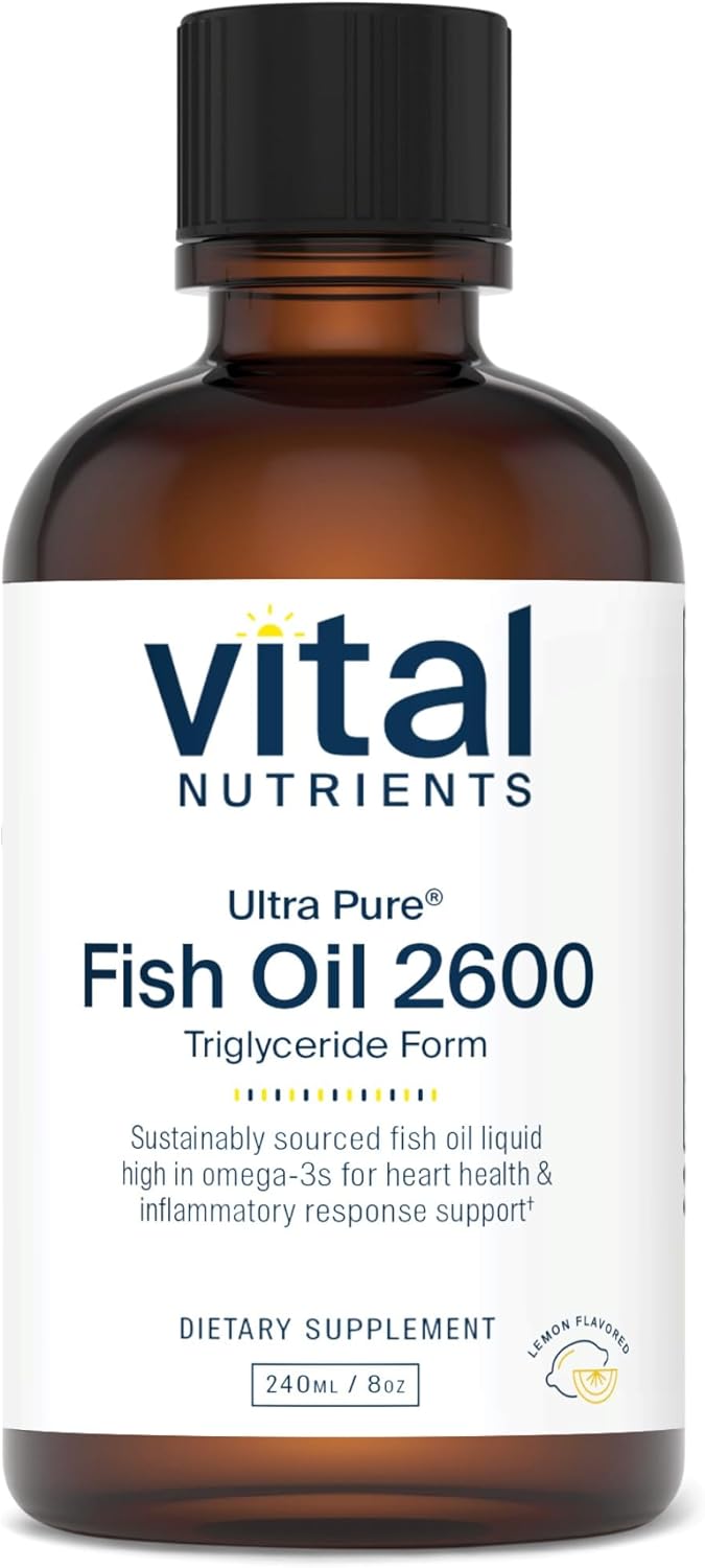 Pharmaceutical Grade Ultra Pure Fish Oil 2600 - Deep Sea Liquid with Natural Lemon Flavor - Cardiovascular Support - 8 Fl Oz