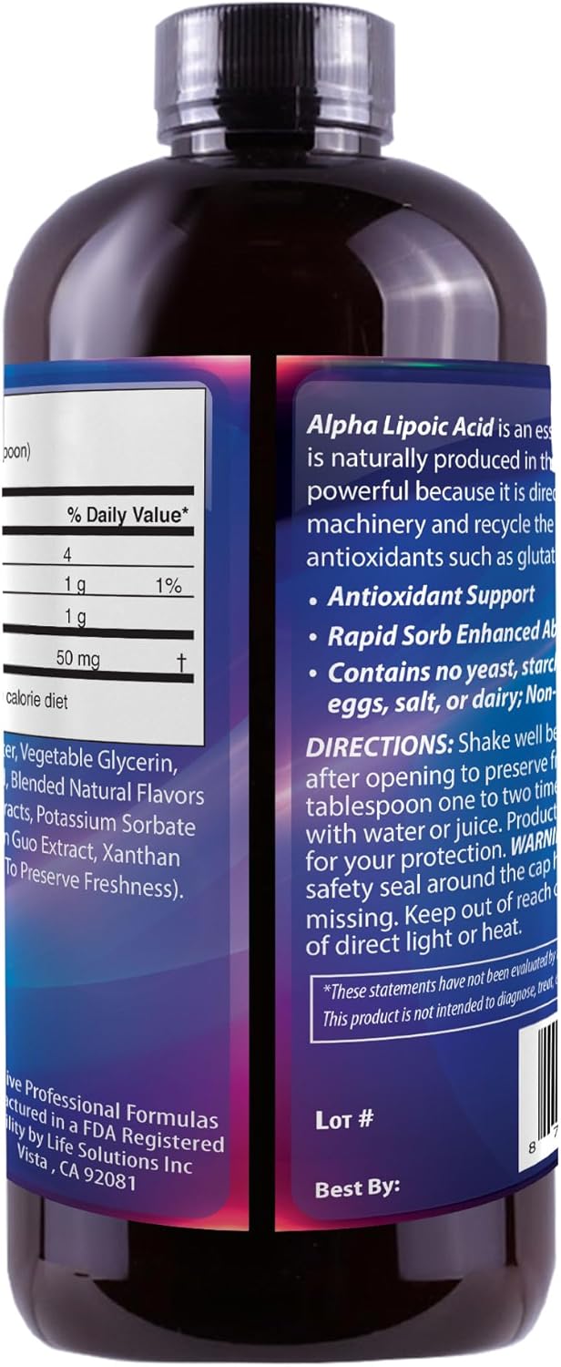 Pharmacist Formulated Liquid Alpha Lipoic Acid Supplement - 50mg ALA per Serving - Antioxidant-Rich - Rapid-Sorb Technology - 16 fl. oz. Bottle