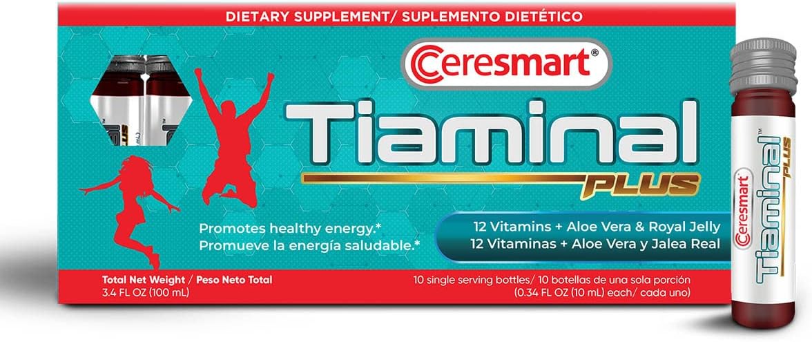 PHARMADEL Ceresmart Tiaminal Plus Liquid Multivitamin Dietary Supplement - 10 Single Serving Vials for Men and Women - Energy Boost with Aloe Vera and Royal Jelly