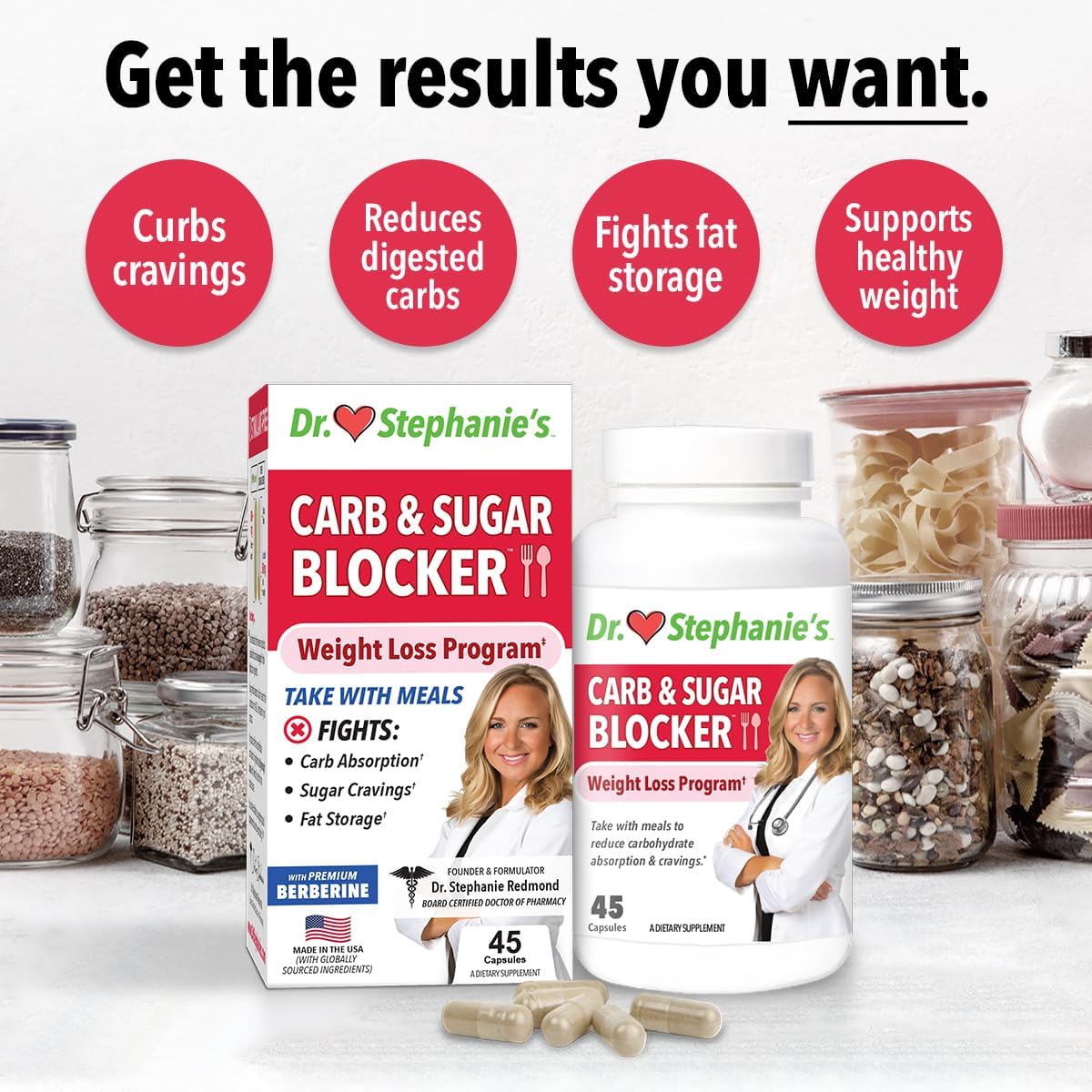 Pharmaganics Dr. Stephanie's Mealtime Carb & Sugar Blocker - 2 Pack, Stimulant-Free Formula to Reduce Carbs & Sugars