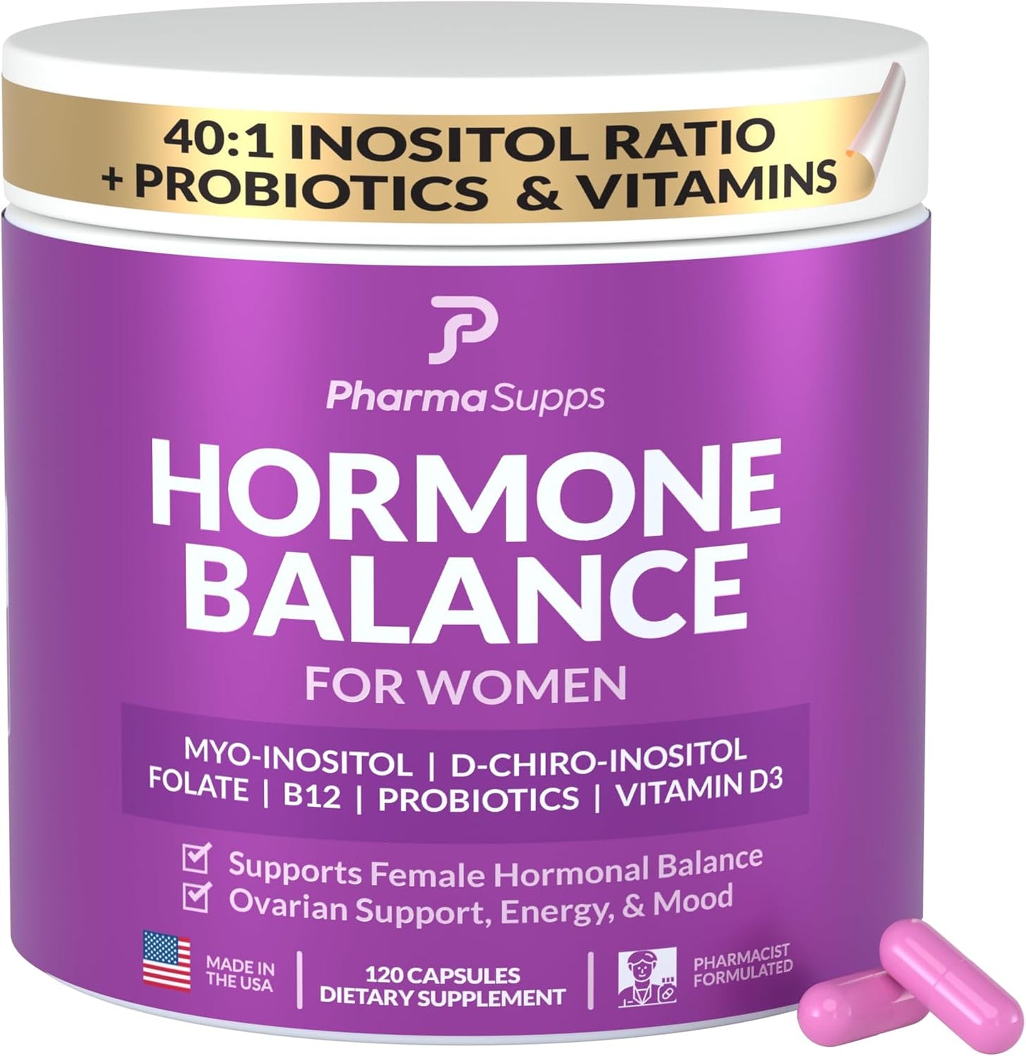 PharmaSupps Women's Hormone Balance Supplement with Myo-Inositol & D-Chiro Inositol - Supports Ovarian Health, Fertility, Menstrual Cycle, and PCOS - 120 Capsules