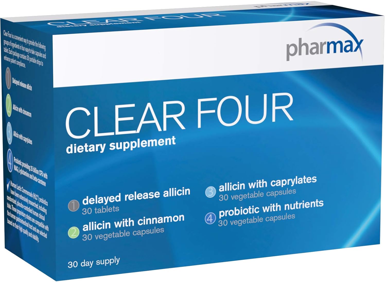 Pharmax Clear Four Probiotics - Shelf Stable for Digestive Health - 30 Day Supply