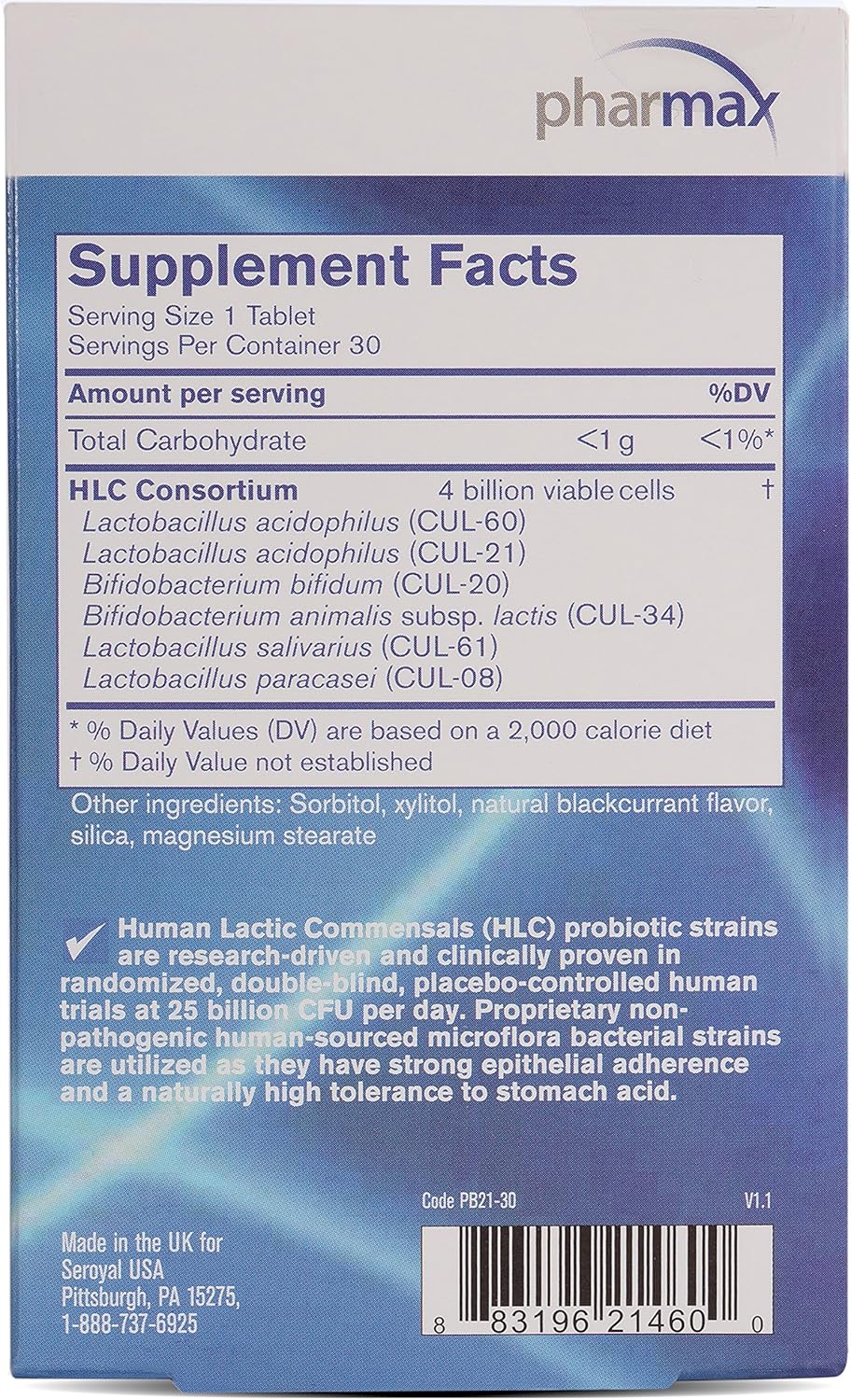 Pharmax HLC Child Probiotic Chewable Tablets - Natural Blackcurrant Flavor - 30 Supplements