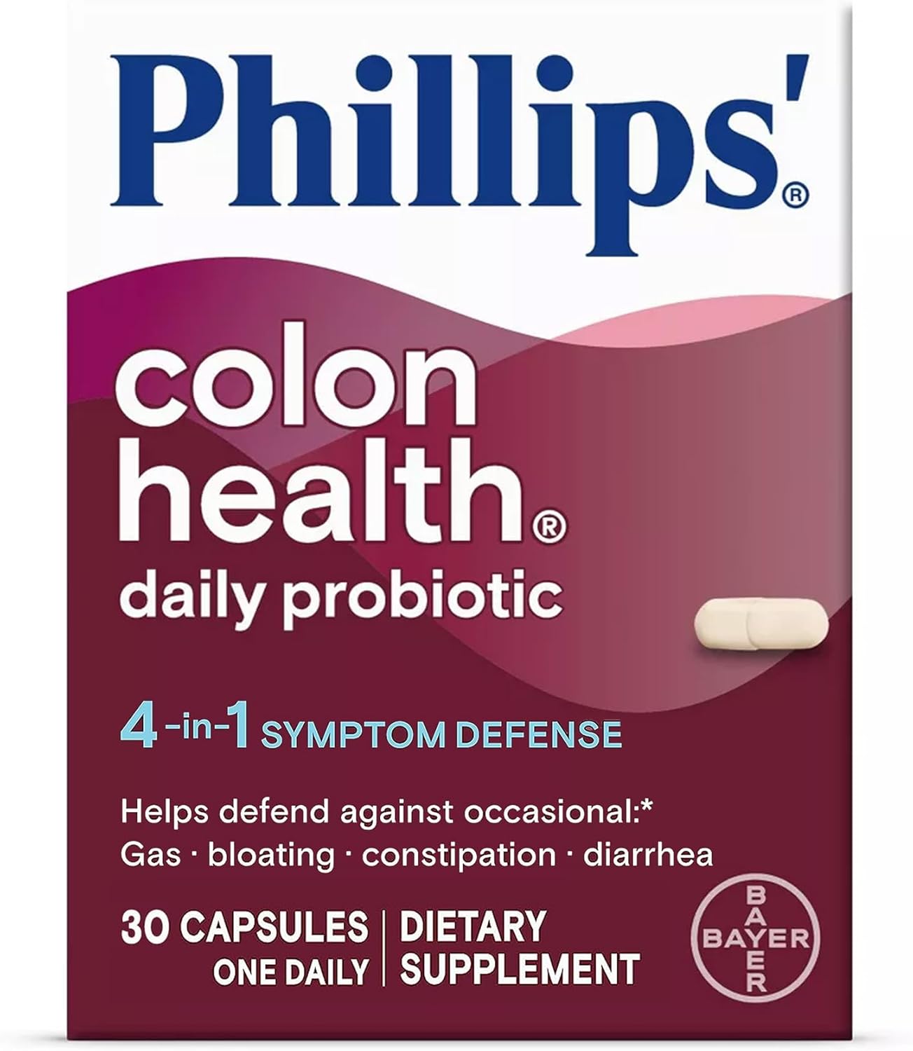 Phillips' Colon Health Probiotic Capsules for Gas, Bloating, Constipation, Diarrhea Defense, 60 Count