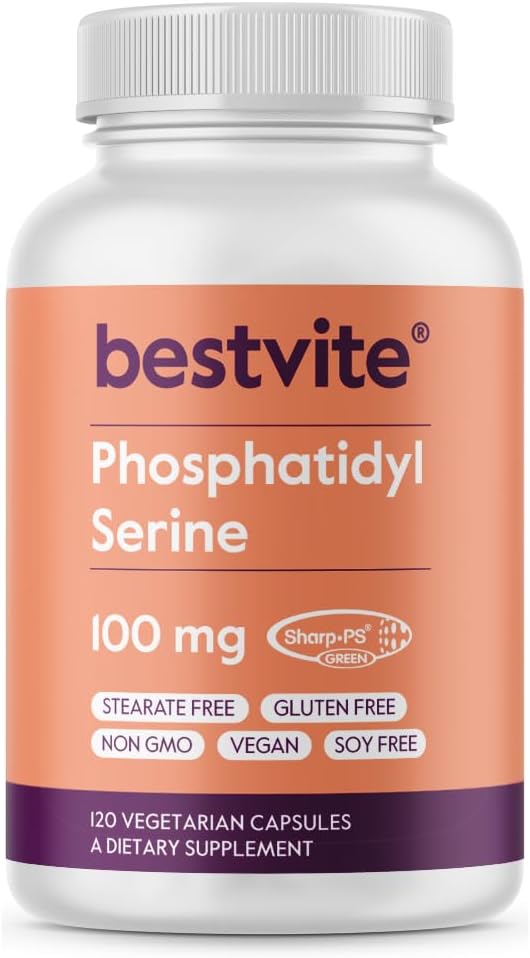 Phosphatidylserine 100mg Capsules (120 Vegetarian) with Sharp-PS® Green - Patented, Clinically Tested, Stearate Free, Soy Free, Gluten Free, Vegan, Non GMO - by BESTVITE
