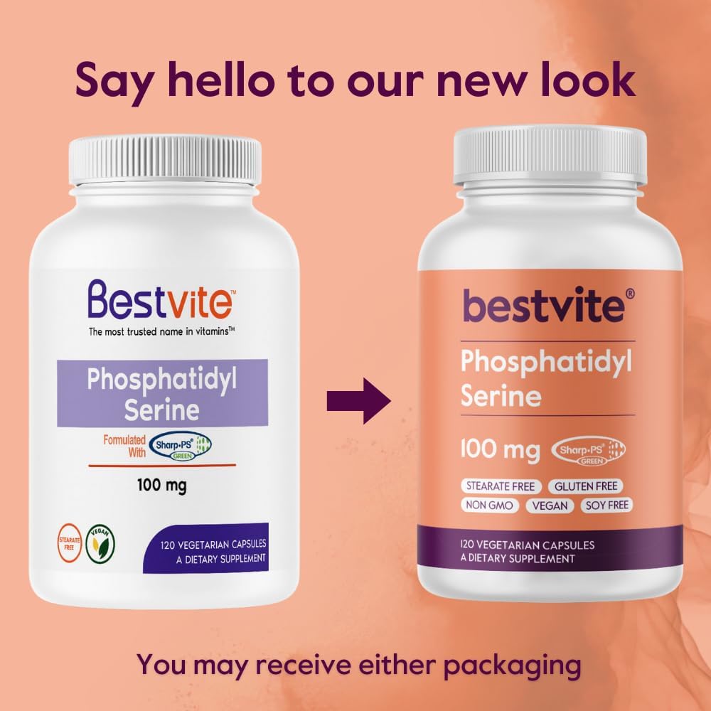 Phosphatidylserine 100mg Capsules (120 Vegetarian) with Sharp-PS® Green - Patented, Clinically Tested, Stearate Free, Soy Free, Gluten Free, Vegan, Non GMO - by BESTVITE