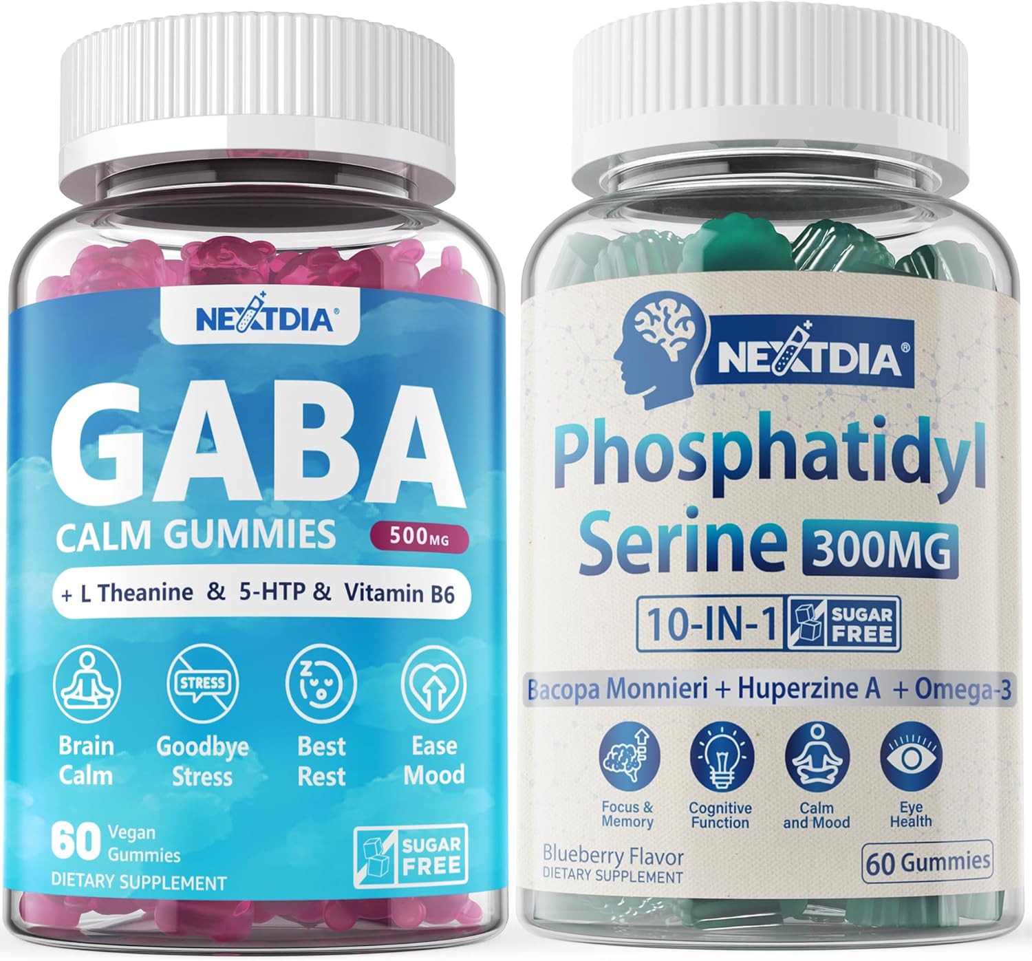 Phosphatidylserine and GABA Gummies Bundle - 240 Count Pack for Stress Relief and Focus Support